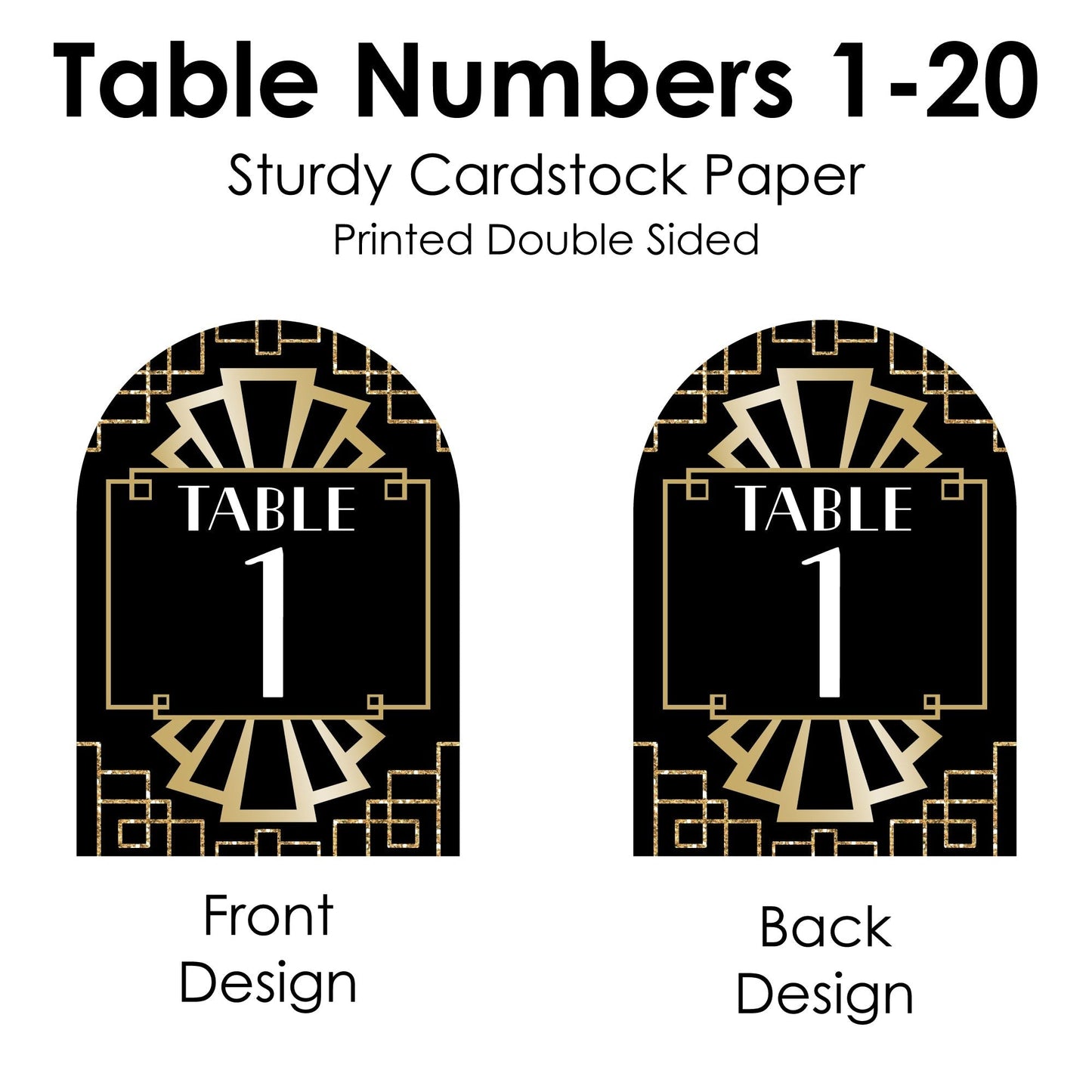 Roaring 20's - 1920s Art Deco Jazz Party Double-Sided 5 x 7 inches Cards - Table Numbers - 1-20
