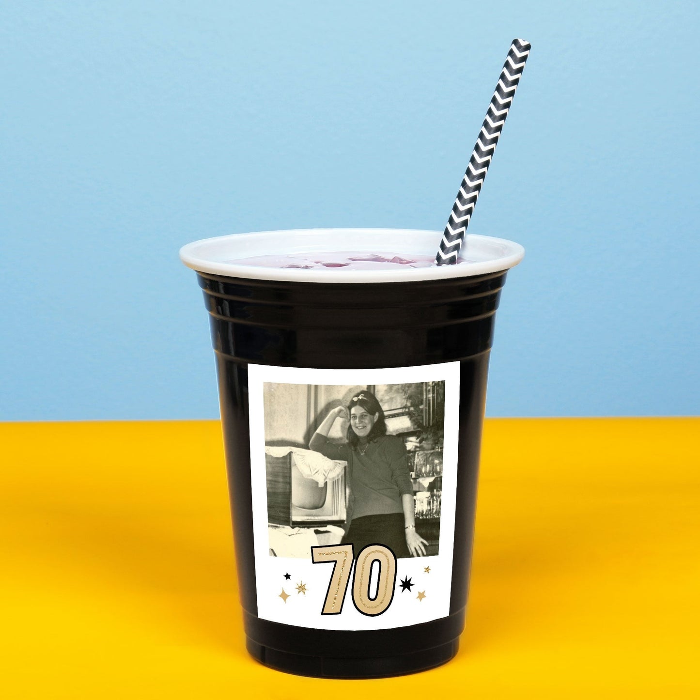 Custom Photo Party Cups - 70th Birthday - 16 Ct