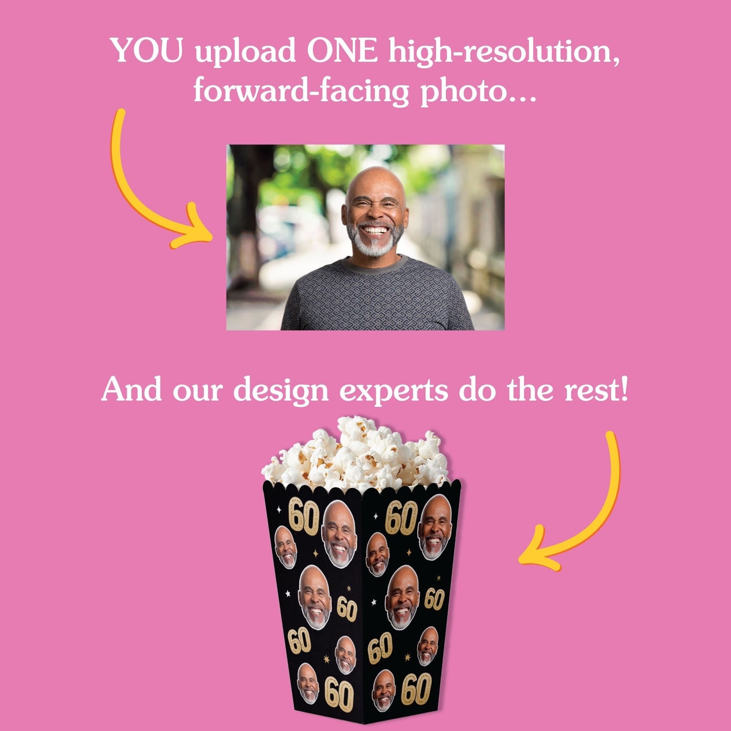 Custom Face 60th Birthday Popcorn Box - 12 Ct