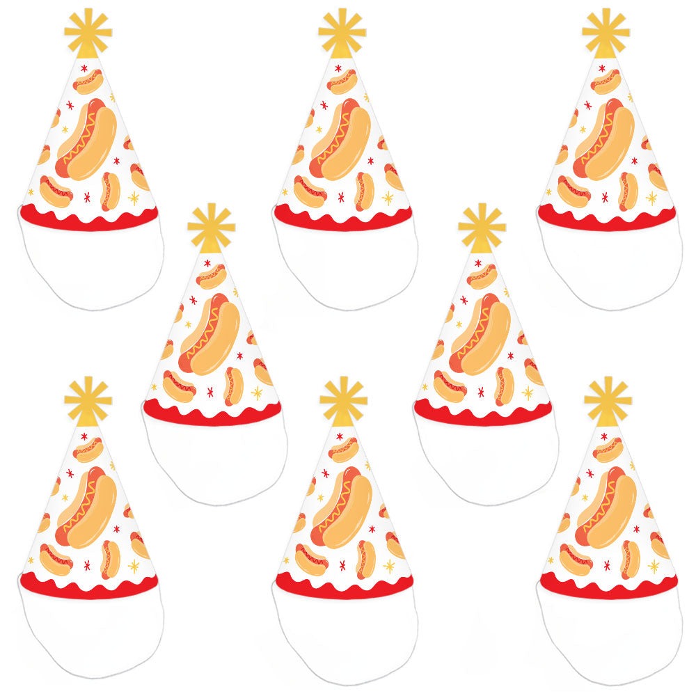 Hot Dog Cone Party Hats - Set of 8 (Standard Size)