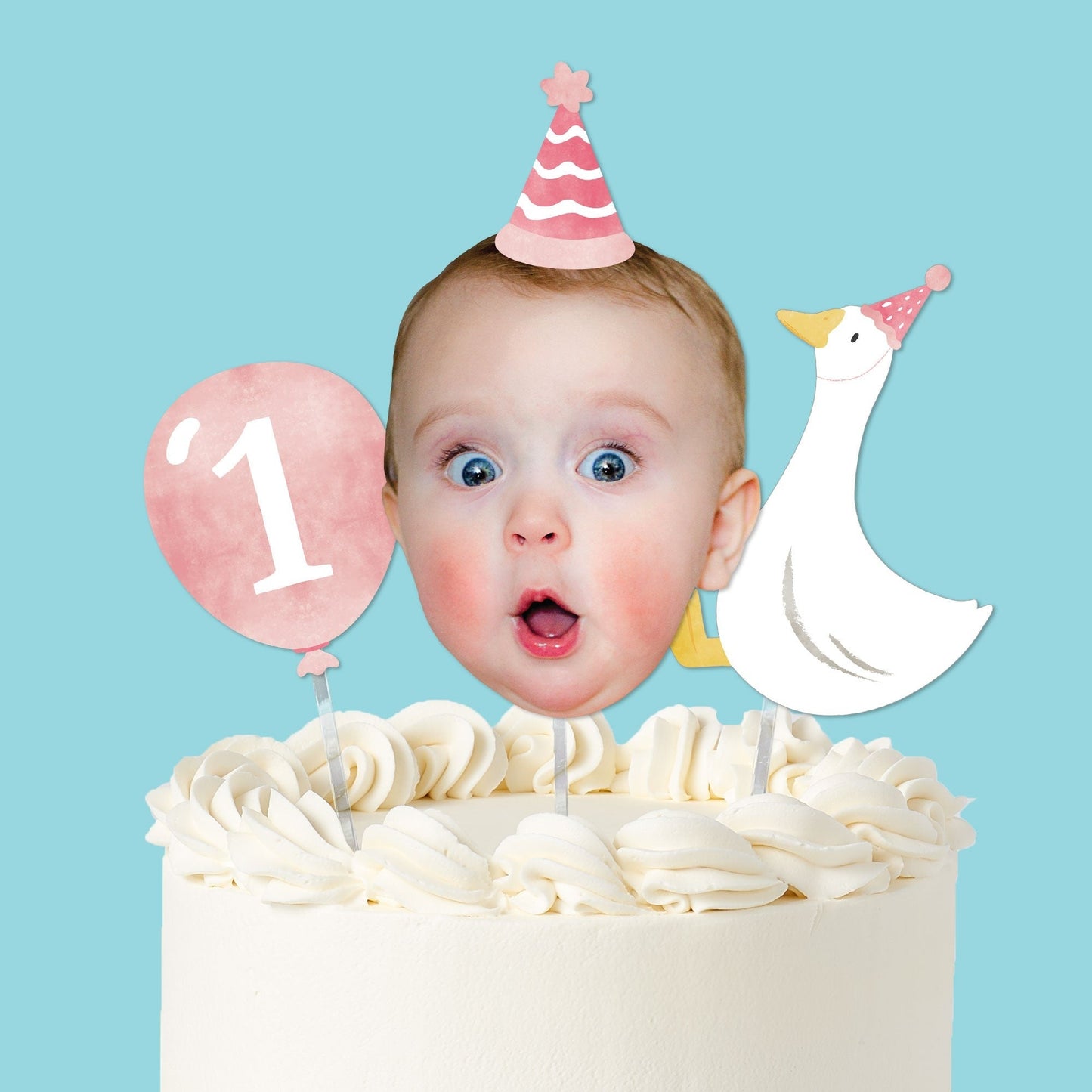 Custom Photo Pink Silly Goose Cake Topper - 3 Pc