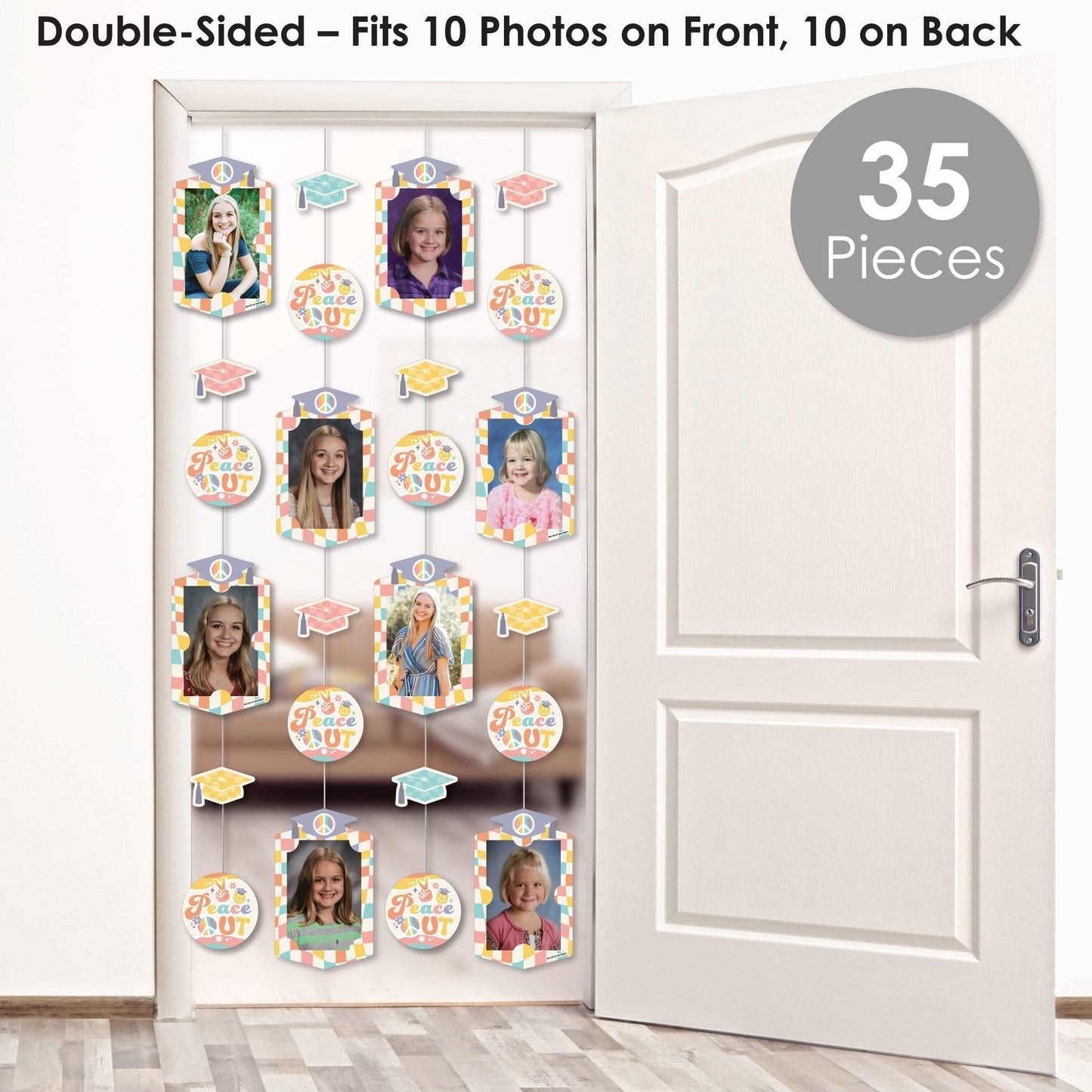 Groovy Grad - Hippie Graduation Party DIY Backdrop Decor - Hanging Vertical Photo Garland - 35 Pieces