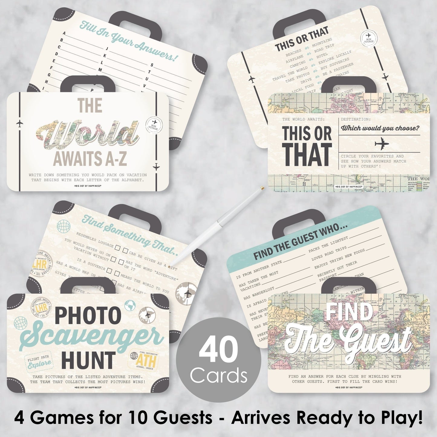 World Awaits - 4 Travel Themed Party Games - 10 Cards Each - Gamerific Bundle