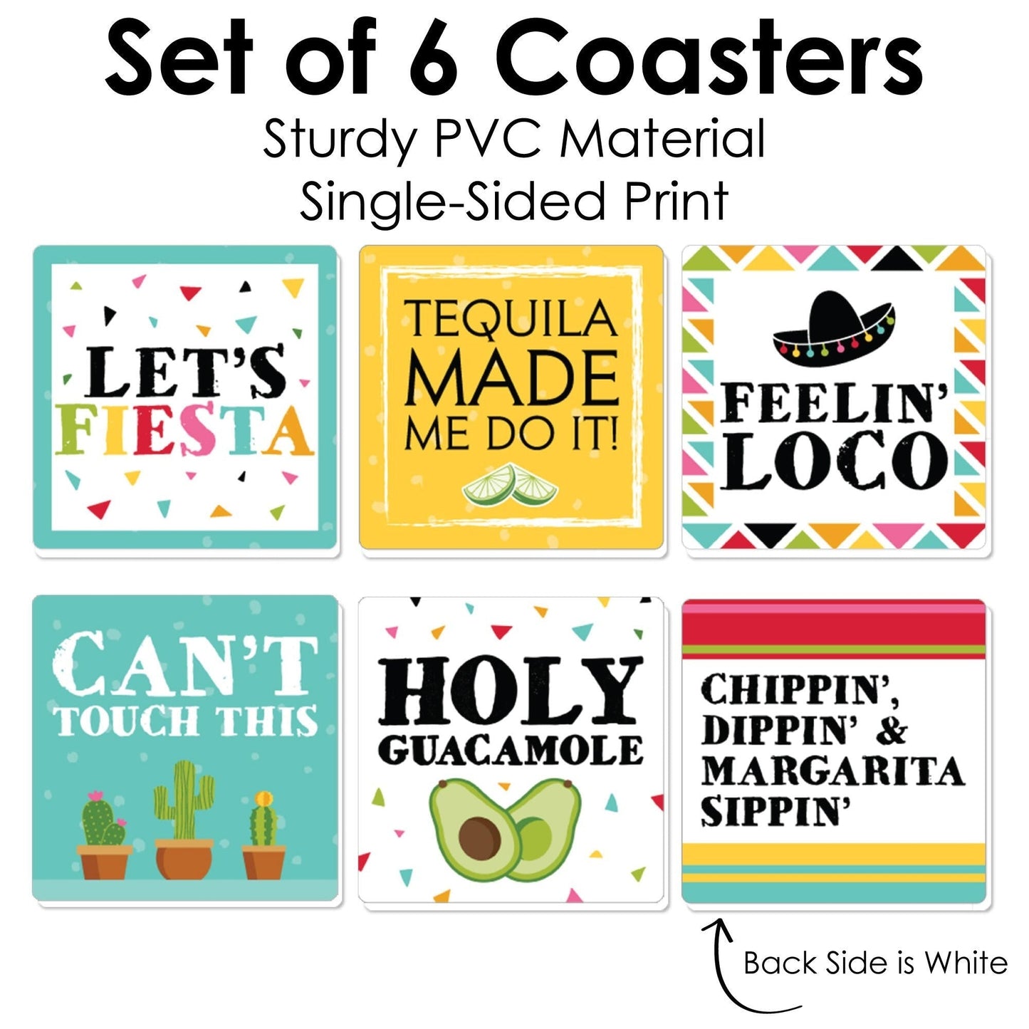 Let's Fiesta - Funny Mexican Fiesta Decorations - Drink Coasters - Set of 6