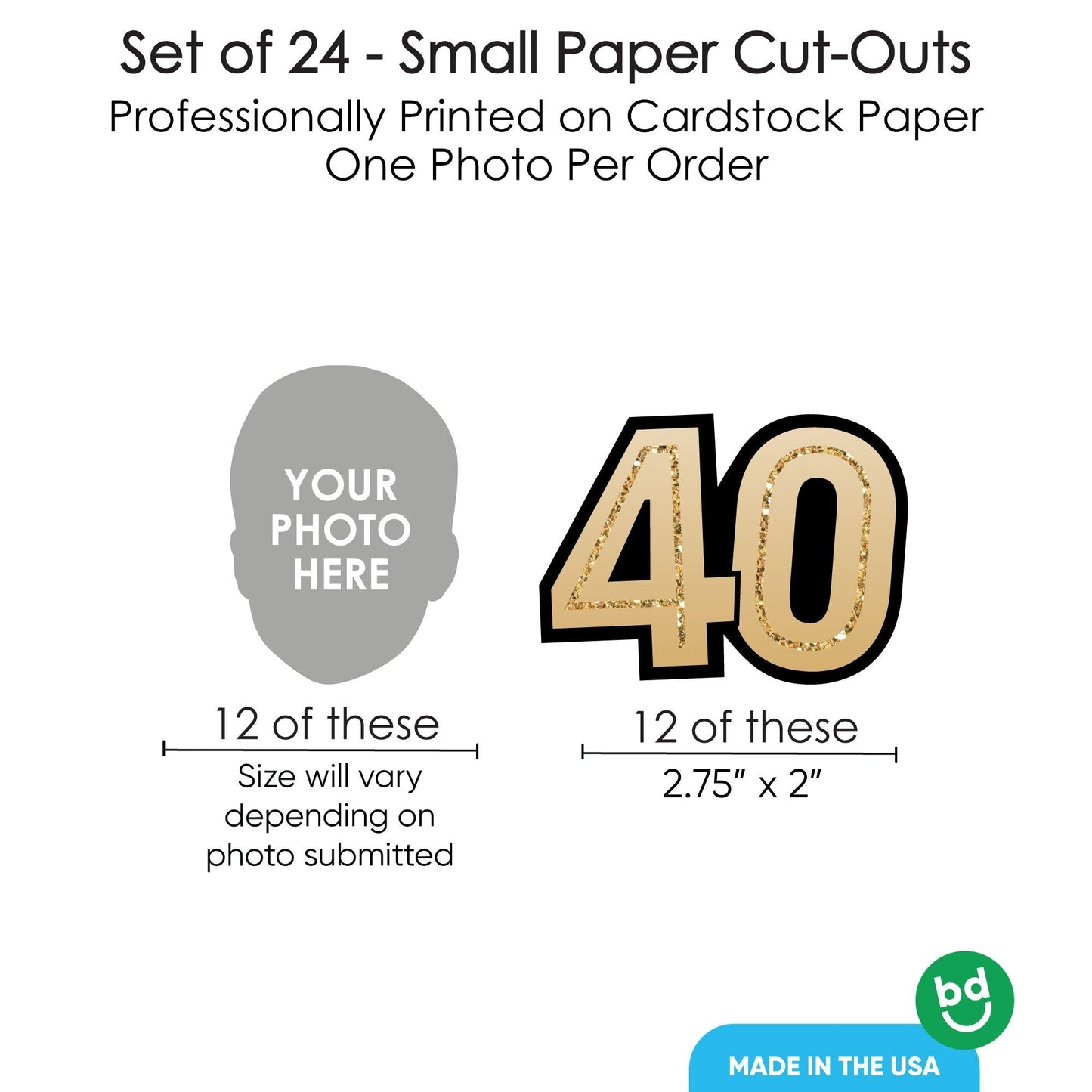 Custom Photo 40th Birthday Cut-Outs - 24 Ct