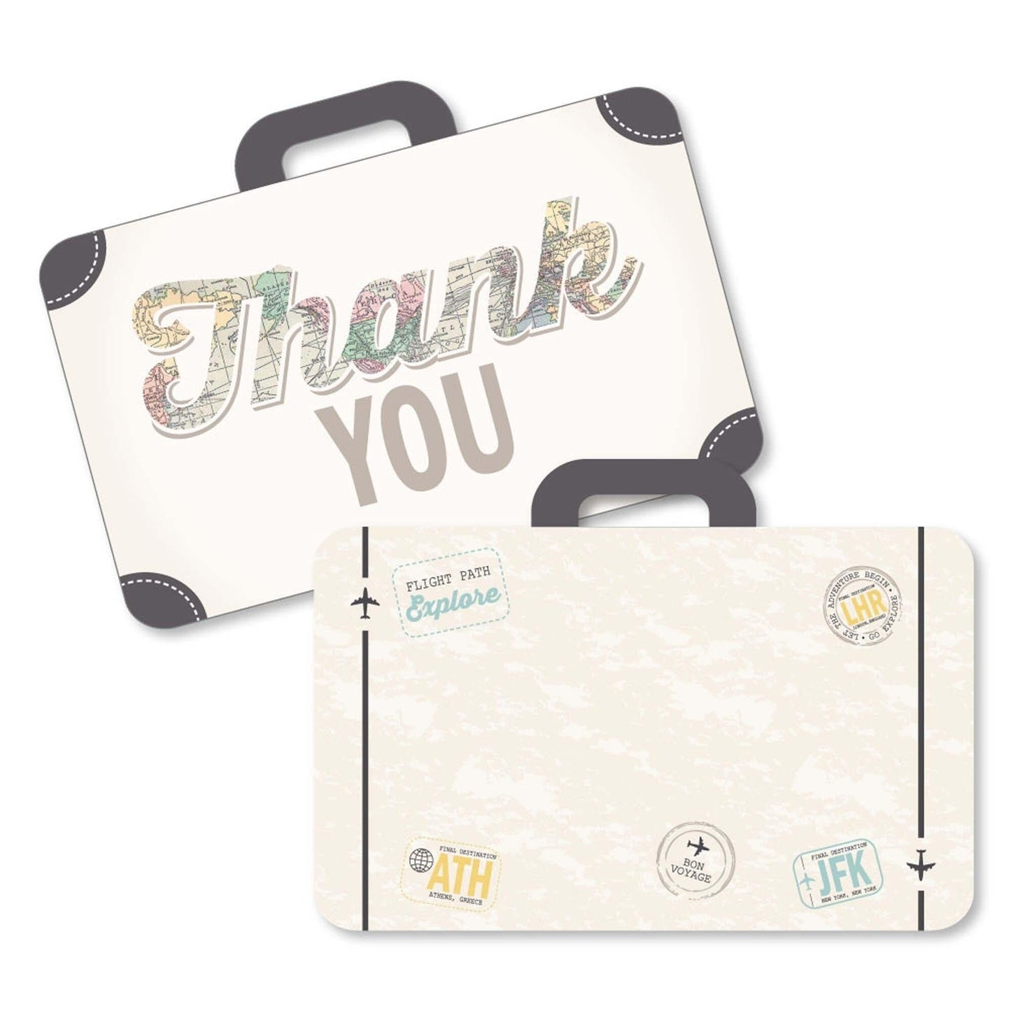 World Awaits - Shaped Thank You Cards - Travel Themed Party Thank You Note Cards with Envelopes - Set of 12