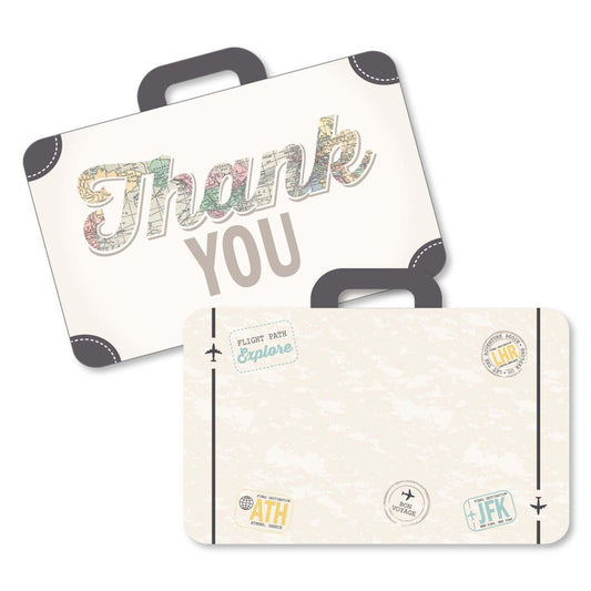 World Awaits - Shaped Thank You Cards - Travel Themed Party Thank You Note Cards with Envelopes - Set of 12