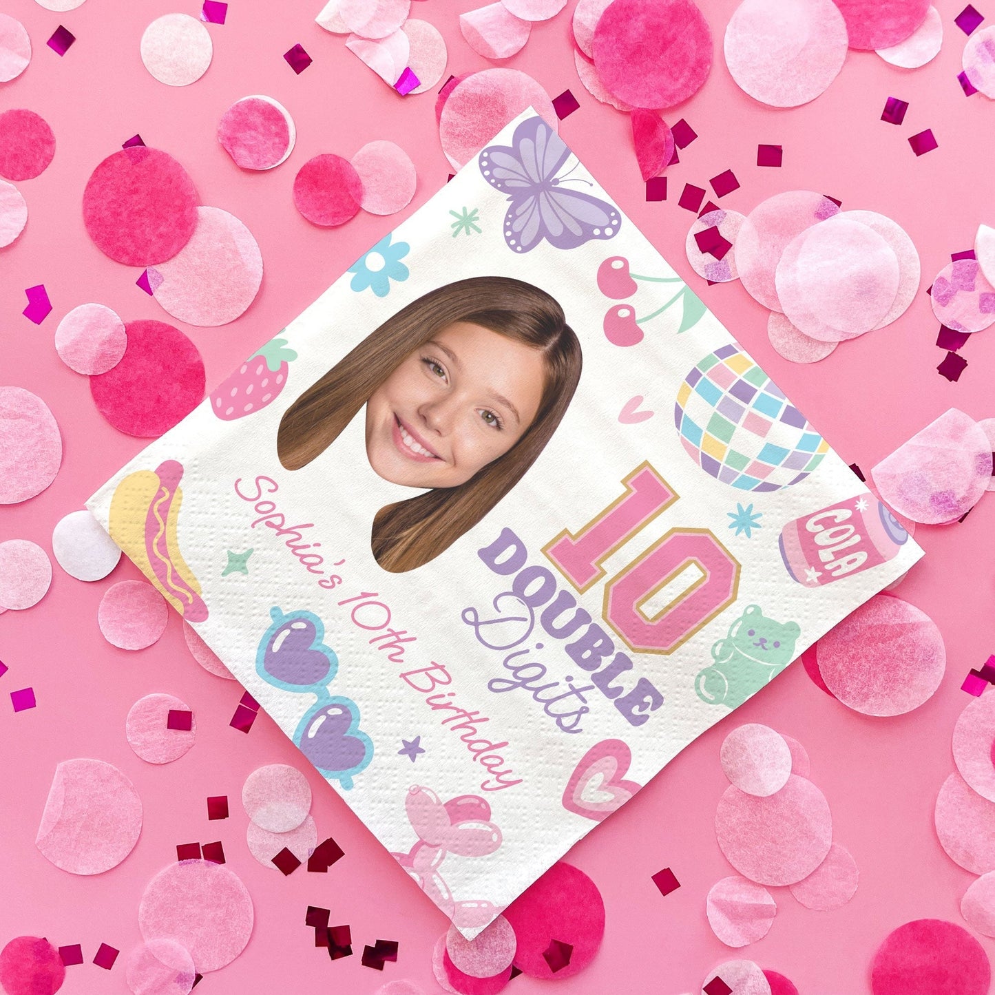 Custom Face Napkins - Preppy 10th Birthday Girl