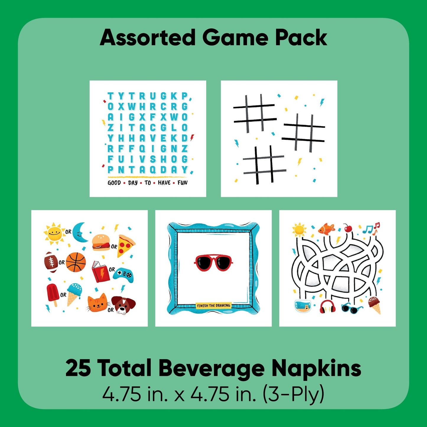 Big Dot of Happiness Boy Birthday Beverage Game Napkins, Blue Birthday Party Game and Activities, 4.75 x 4.75 Folded Napkins, 3-ply, Set of 5 Game Kid Napkins, 25 ct