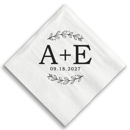 Custom Text Napkins - Rustic Leaves Monogram