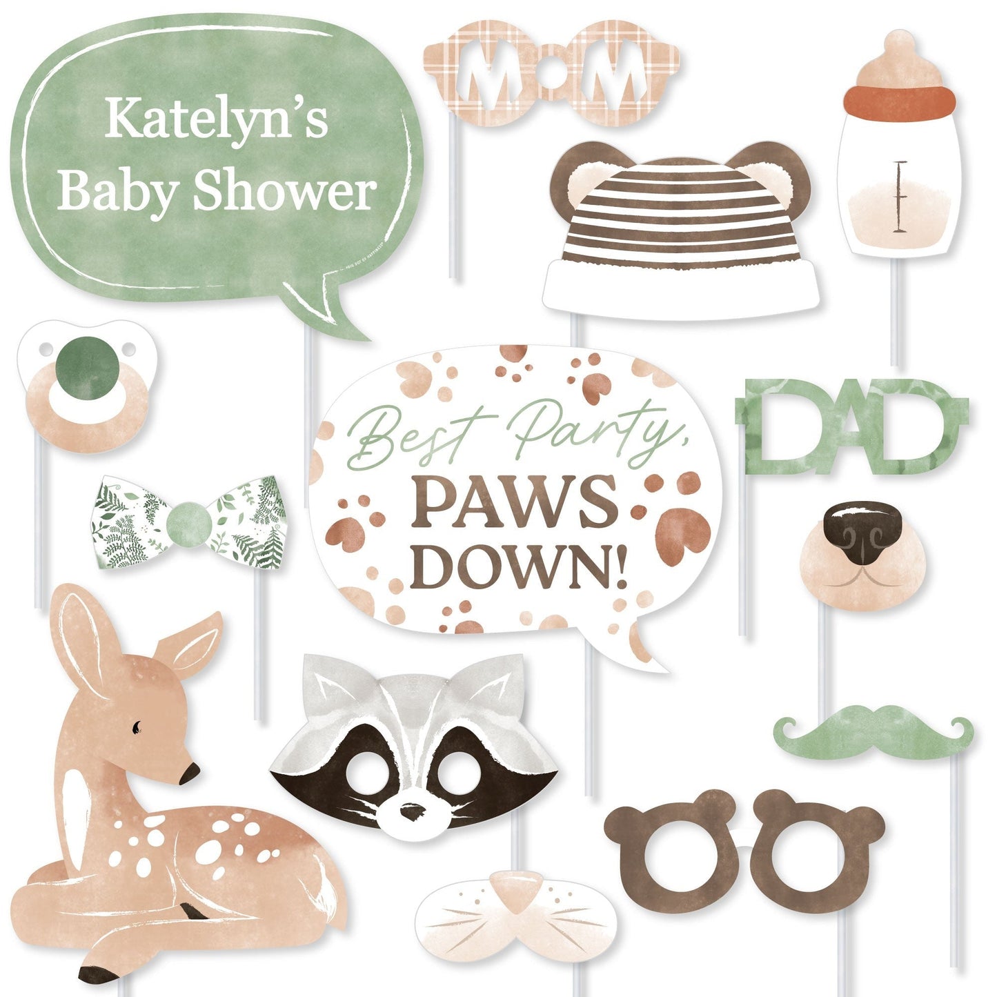 Personalized Woodland Animals Photo Props - 20 Ct
