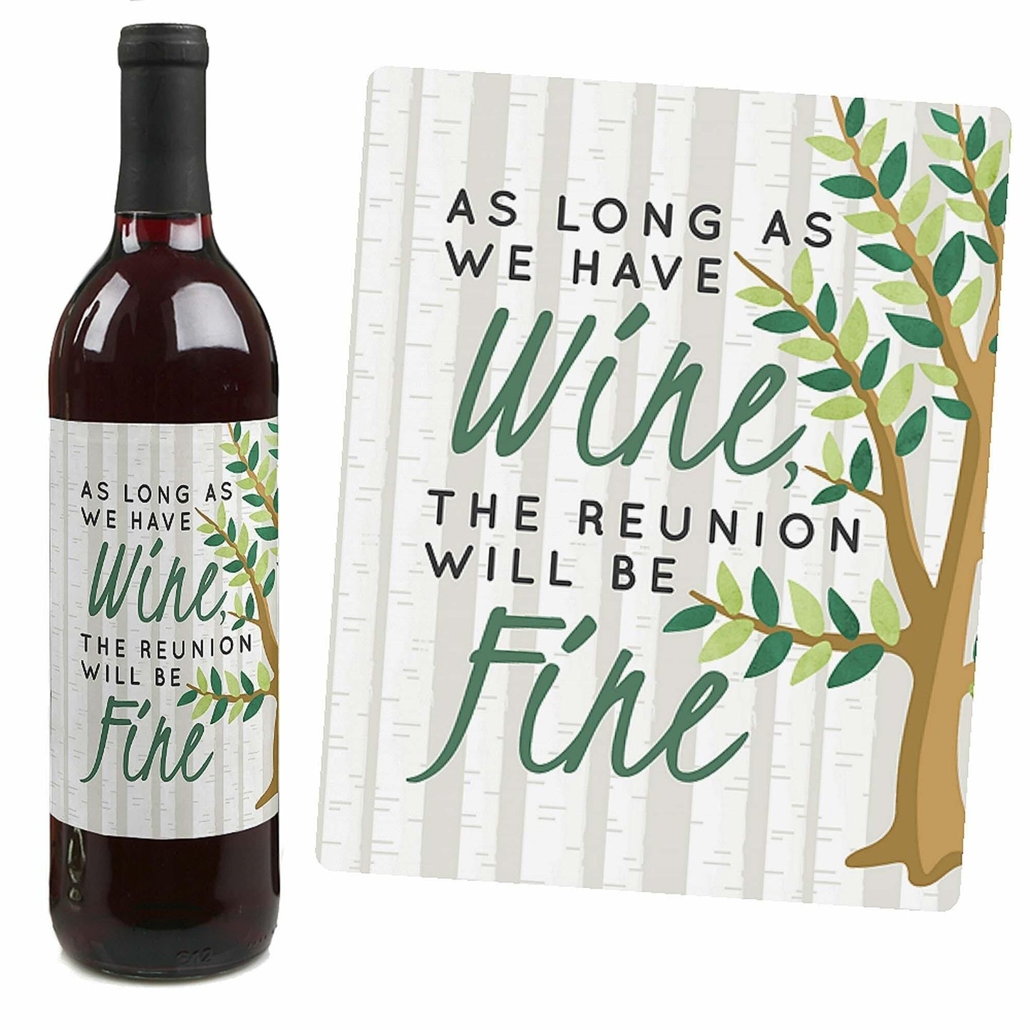 Family Tree Reunion - Family Gathering Party Decorations for Women and Men - Wine Bottle Label Stickers - Set of 4