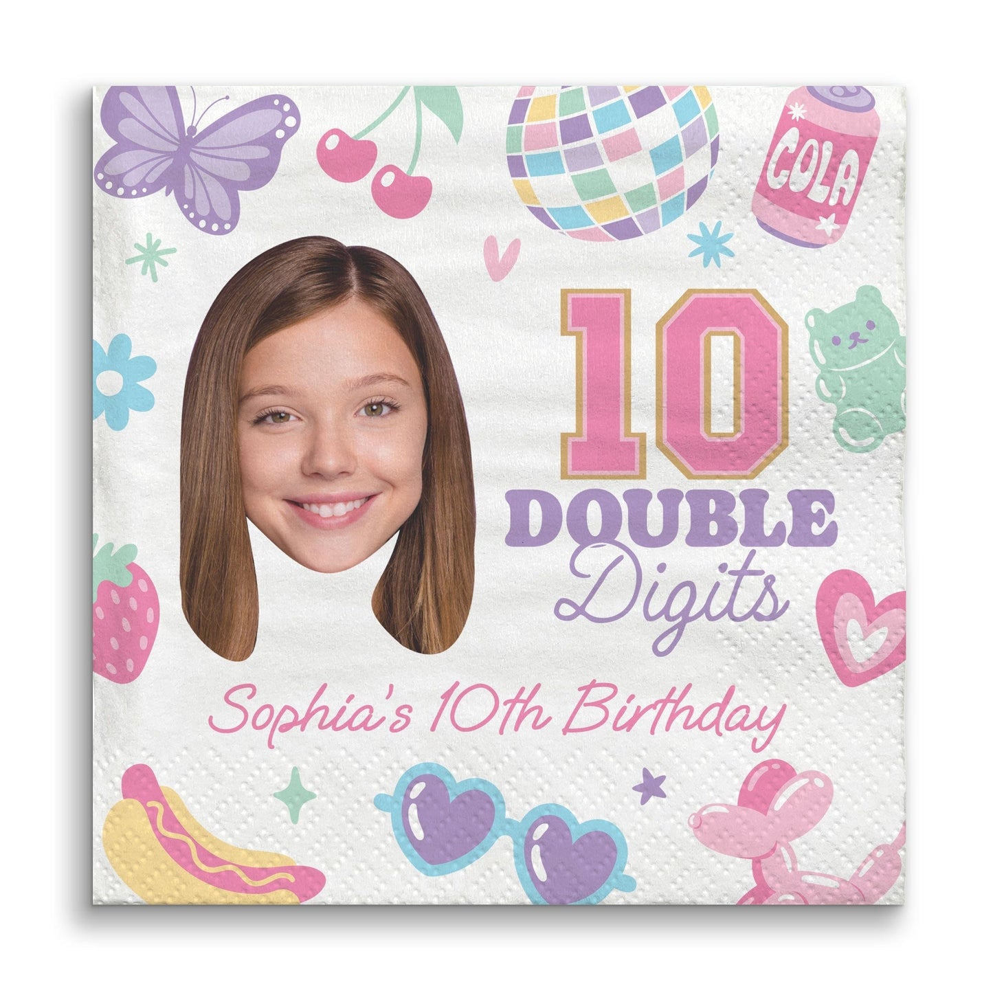 Custom Face Napkins - Preppy 10th Birthday Girl