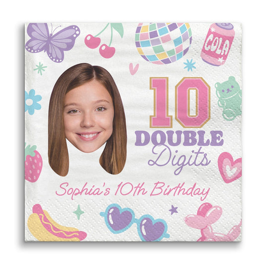 Custom Face Napkins - Preppy 10th Birthday Girl