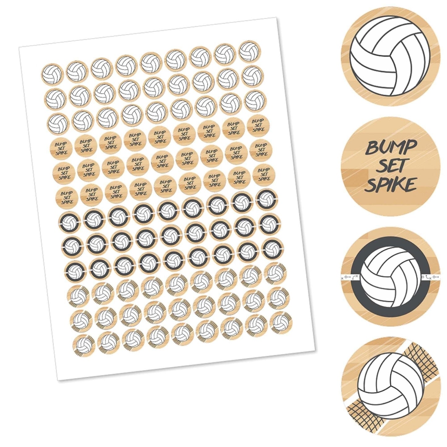 Bump, Set, Spike - Volleyball - Round Candy Labels Party Favors - Fits Hershey's Kisses - 108 ct