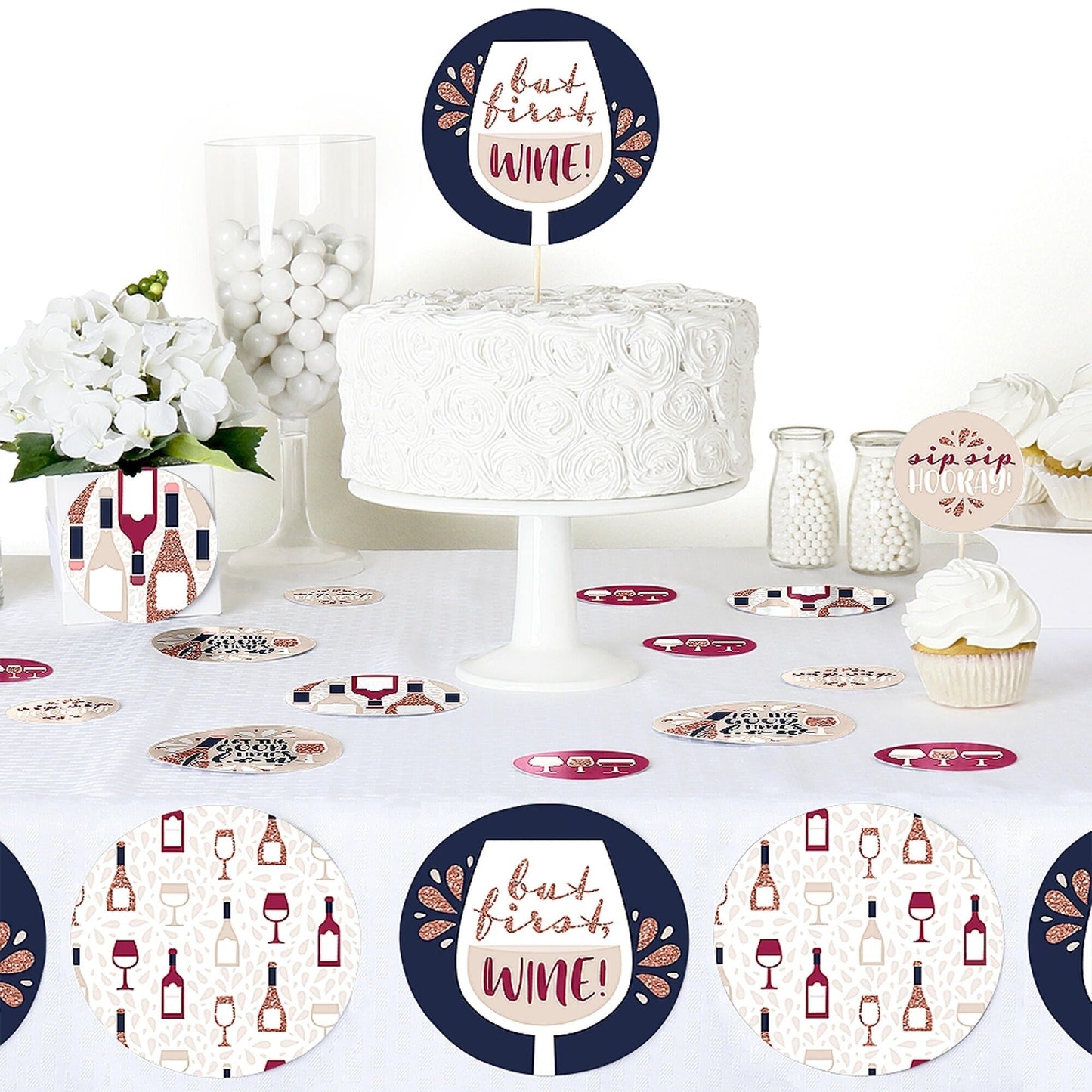 But First, Wine - Wine Tasting Party Giant Circle Confetti - Party Decorations - Large Confetti 27 Count