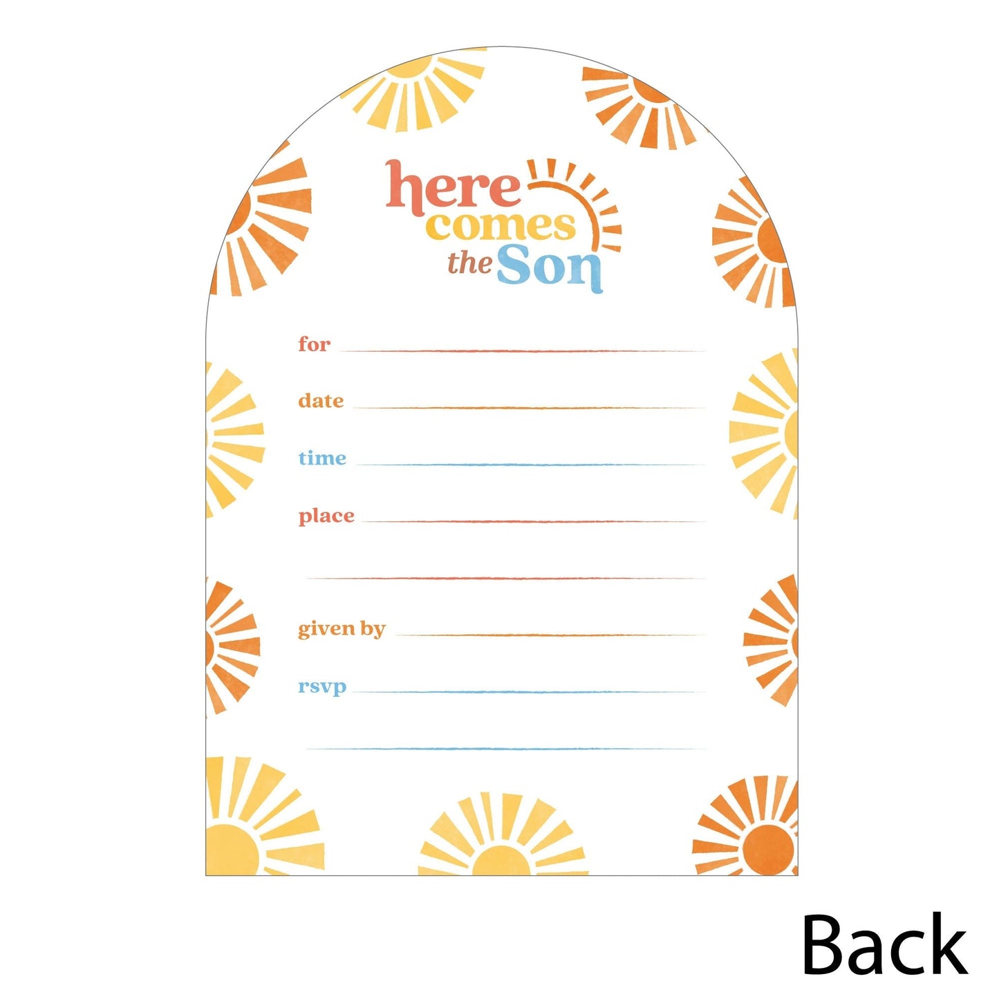 Here Comes The Son Shaped Fill-In Invitations - 12 Ct