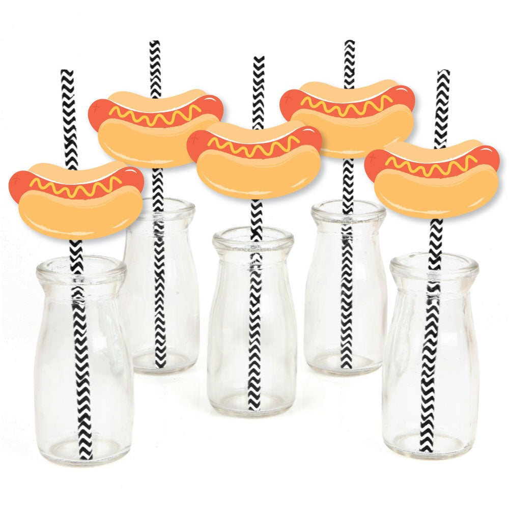 Hot Dog Straw Decor - 24 Ct