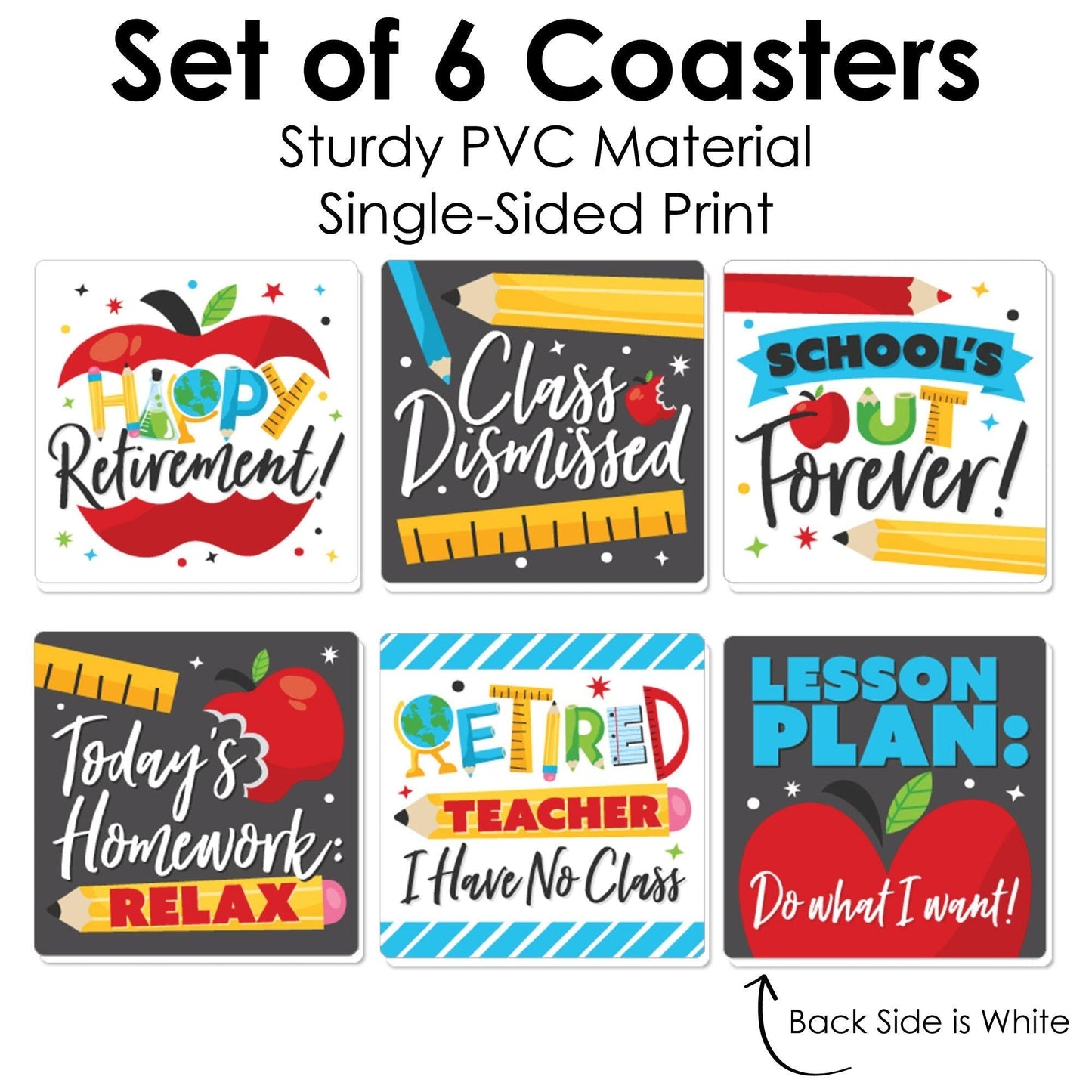 Teacher Retirement - Funny Happy Retirement Party Decorations - Drink Coasters - Set of 6
