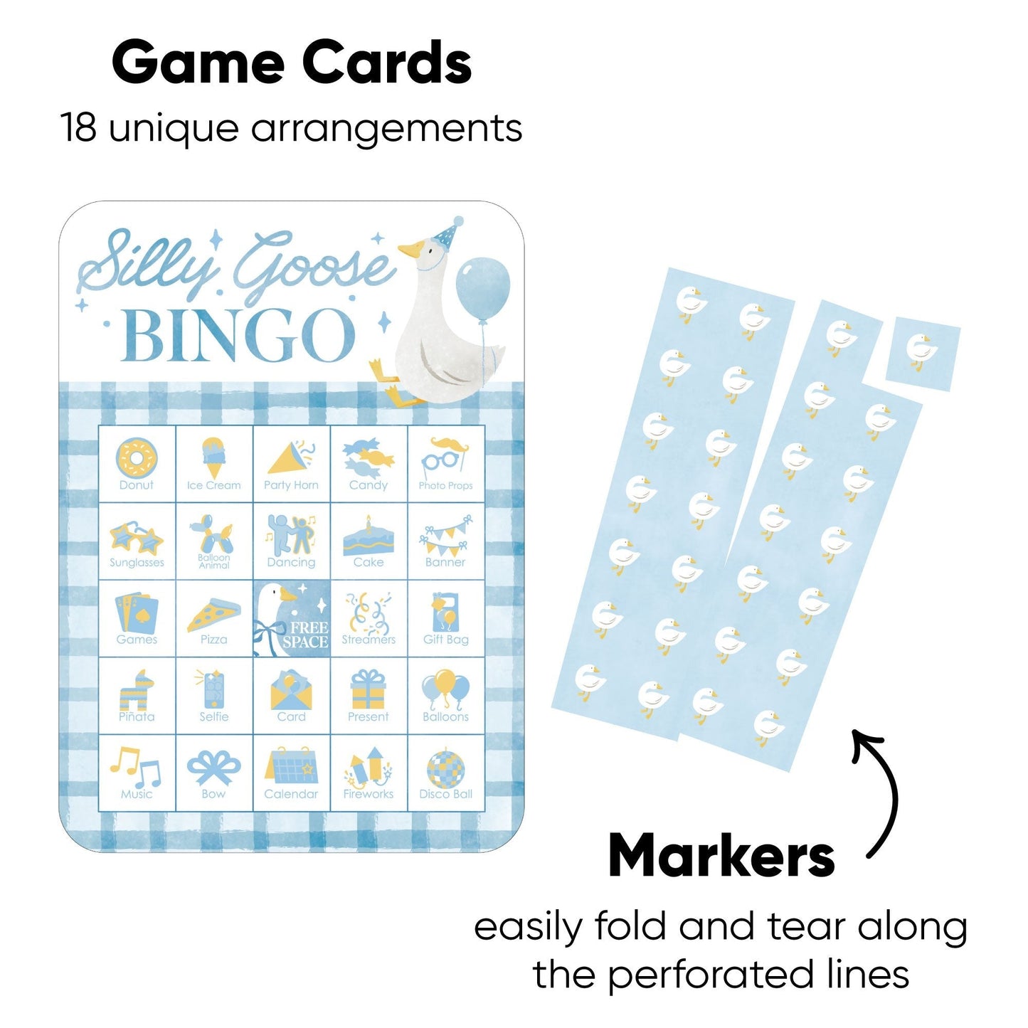 One Silly Goose Blue Bingo Game - 18 Ct