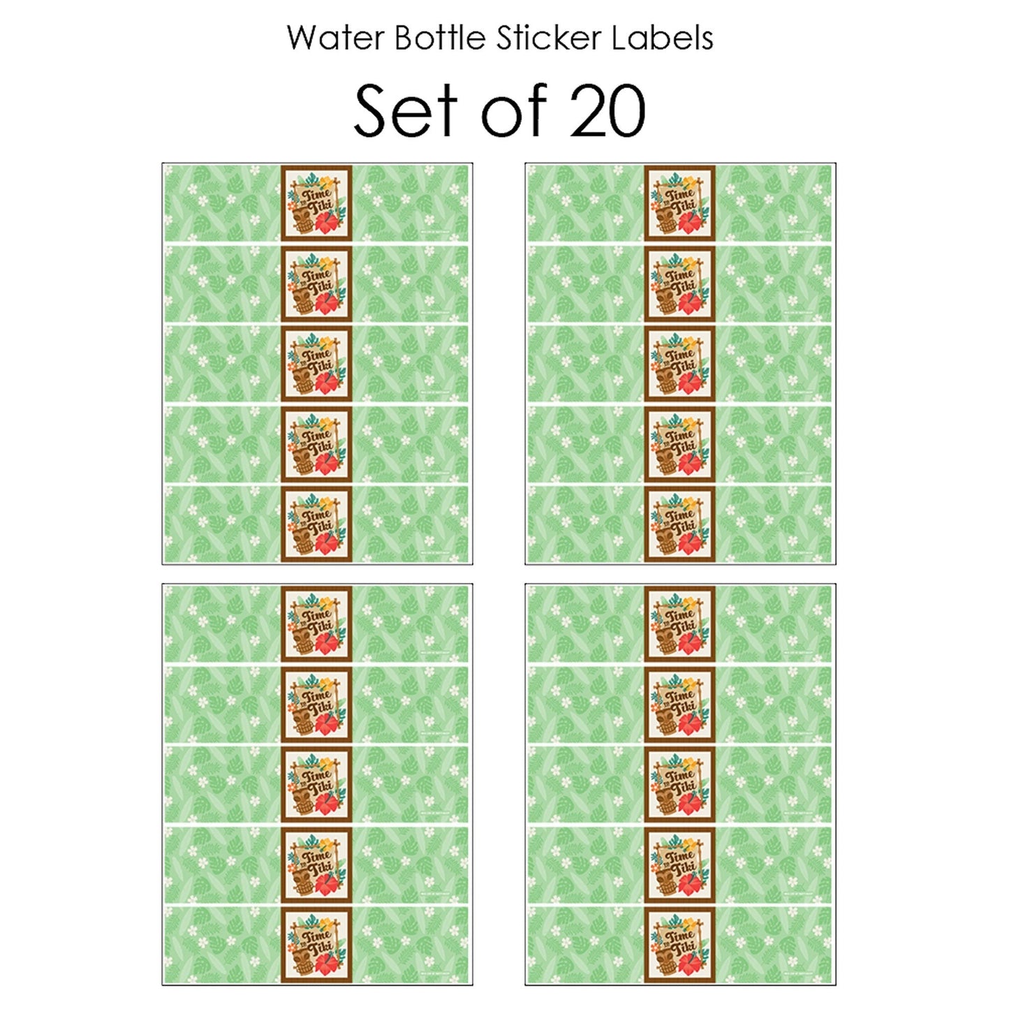 Tropical Luau - Hawaiian Beach Party Water Bottle Sticker Labels - Set of 20