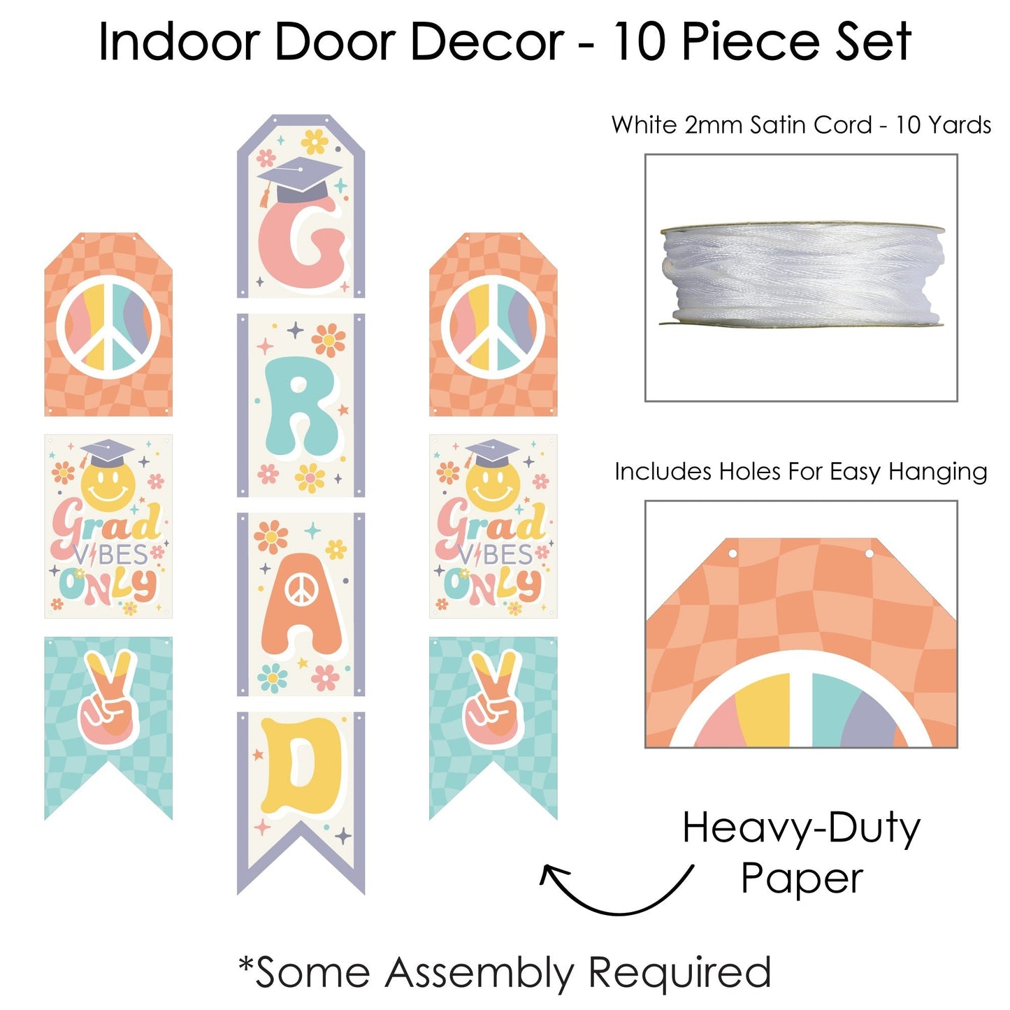 Groovy Grad - Hanging Vertical Paper Door Banners - Hippie Graduation Party Wall Decoration Kit - Indoor Door Decor