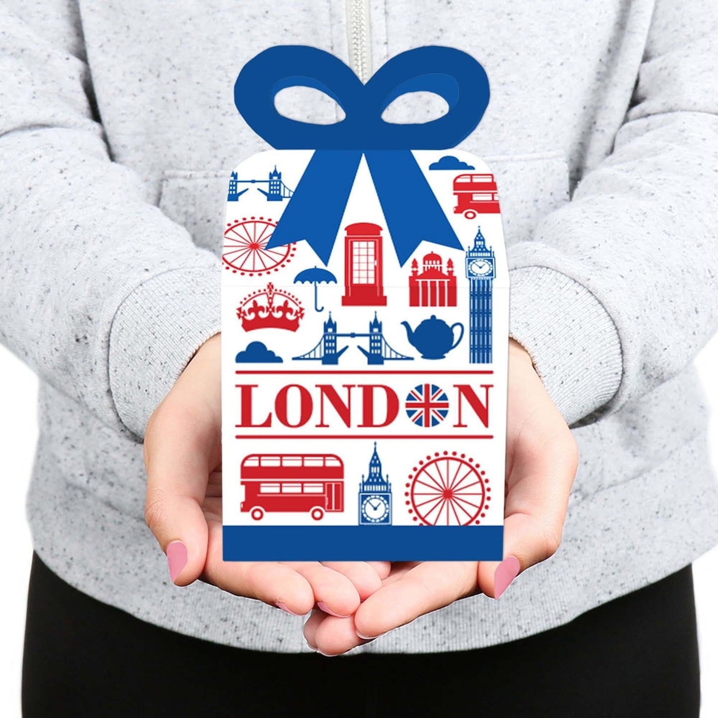 Cheerio, London - Square Favor Gift Boxes - British UK Party Bow Boxes - Set of 12