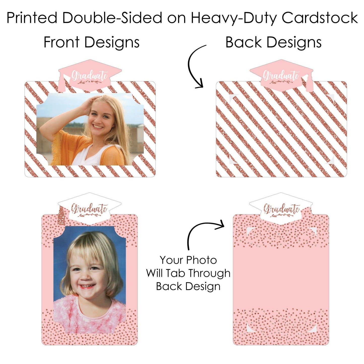 Rose Gold Grad - Graduation Party Picture Centerpiece Sticks - Photo Table Toppers - 15 Pieces