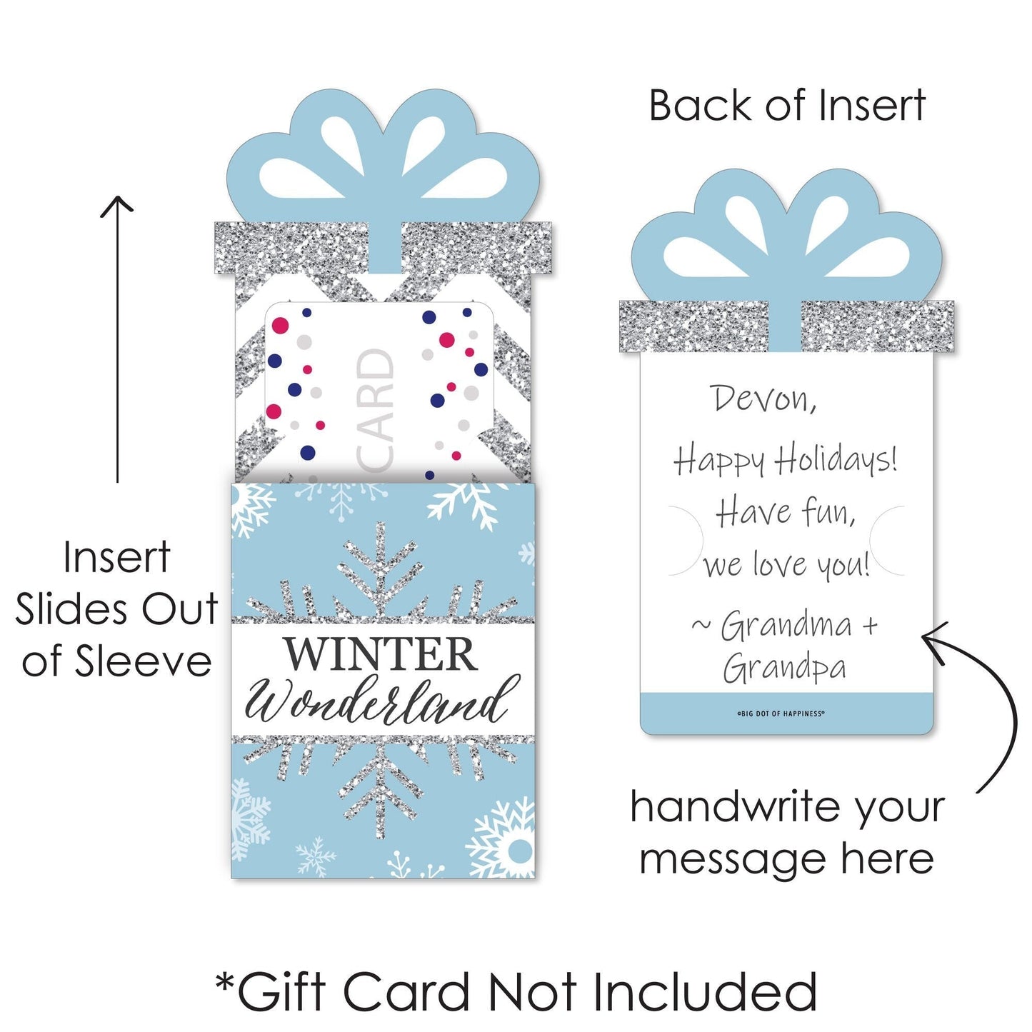 Winter Wonderland - Snowflake Holiday Party and Winter Wedding Money and Gift Card Sleeves - Nifty Gifty Card Holders - Set of 8