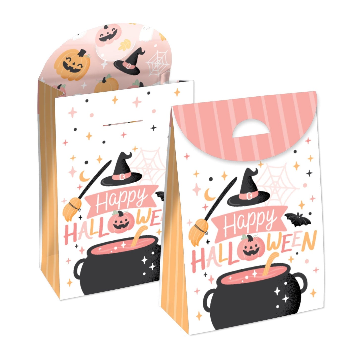 Pastel Halloween - Pink Pumpkin Party Gift Favor Bags - Party Goodie Boxes - Set of 12