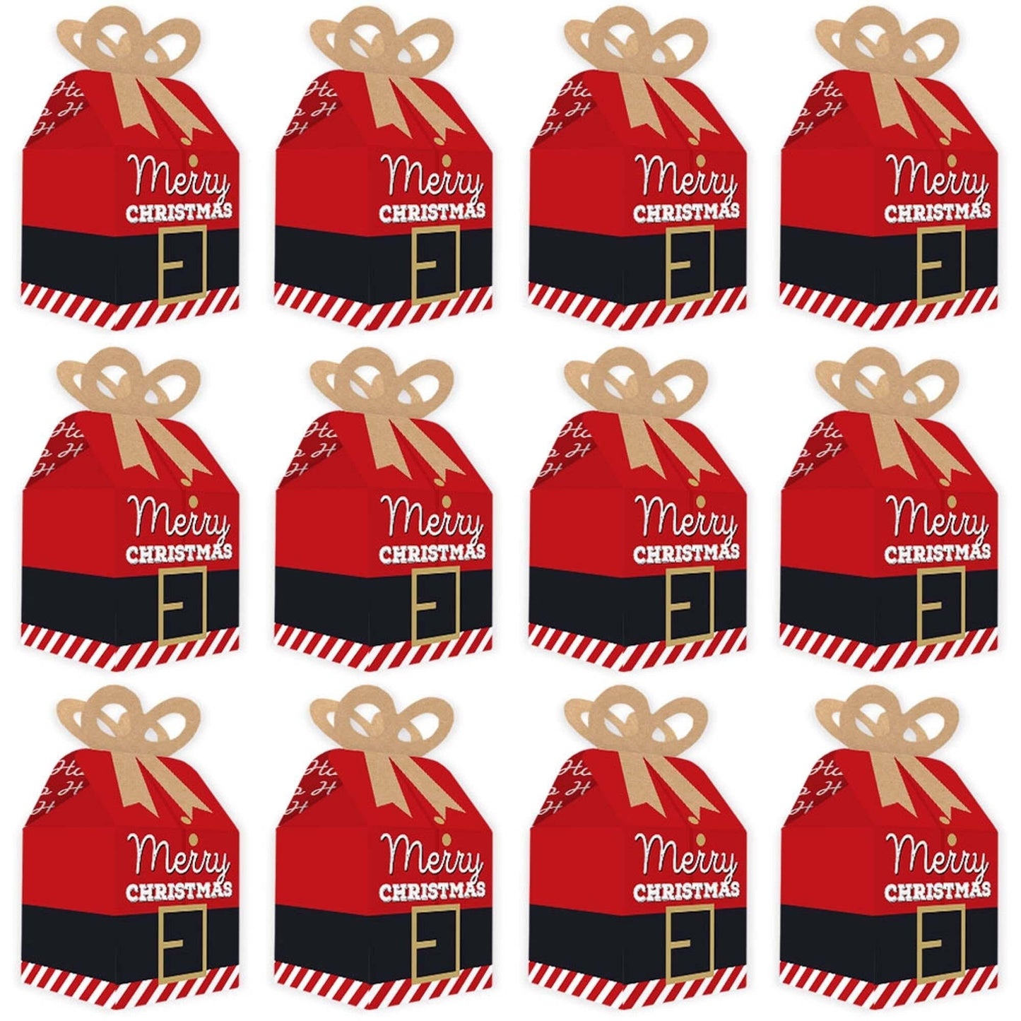 Jolly Santa Claus - Square Favor Gift Boxes - Christmas Party Bow Boxes - Set of 12