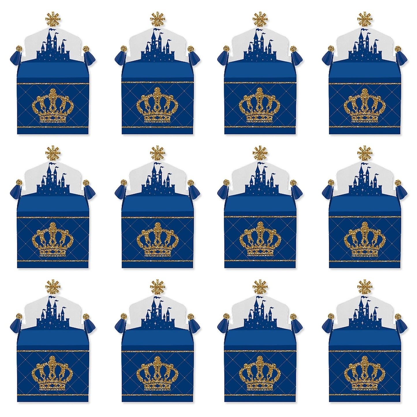 Royal Prince Charming - Treat Box Party Favors - Baby Shower or Birthday Party Goodie Gable Boxes - Set of 12