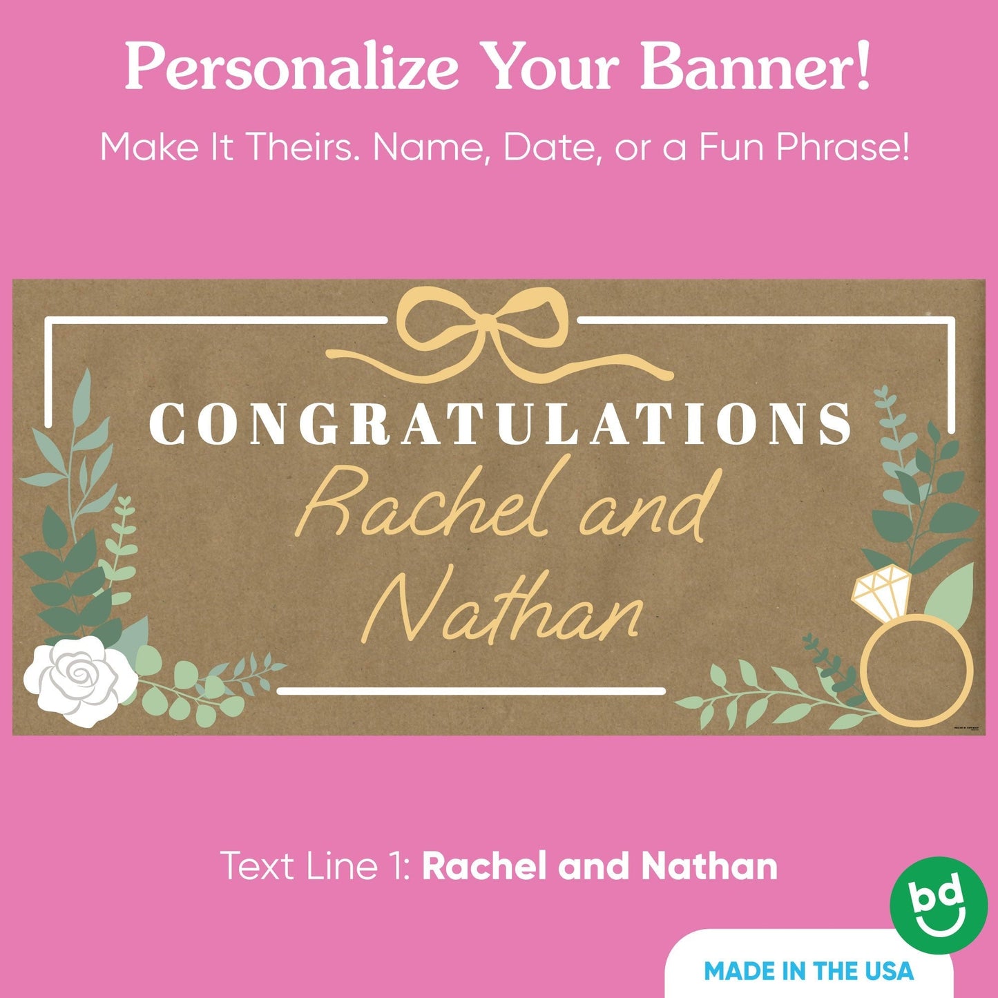 Custom Text Boho Botanical Bride Kraft Banner