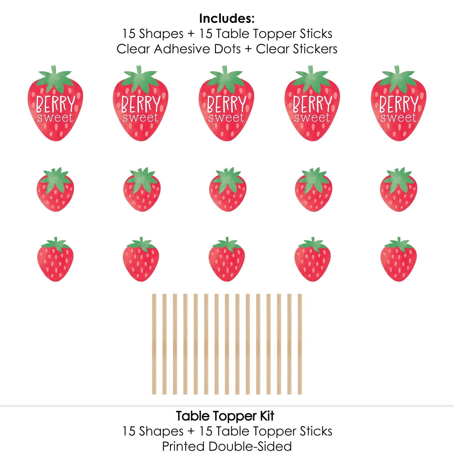 Berry Sweet Strawberry - Fruit Themed Birthday Party or Baby Shower Centerpiece Sticks - Table Toppers - Set of 15