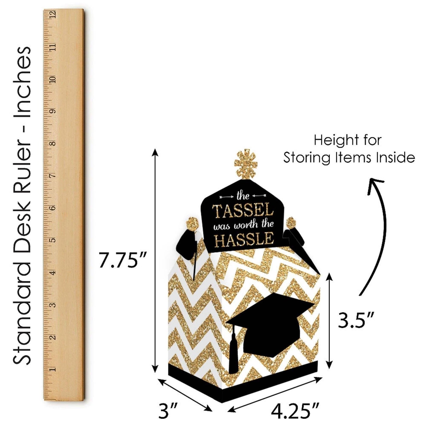 Tassel Worth The Hassle - Gold - Treat Box Party Favors - Graduation Party Goodie Gable Boxes - Set of 12