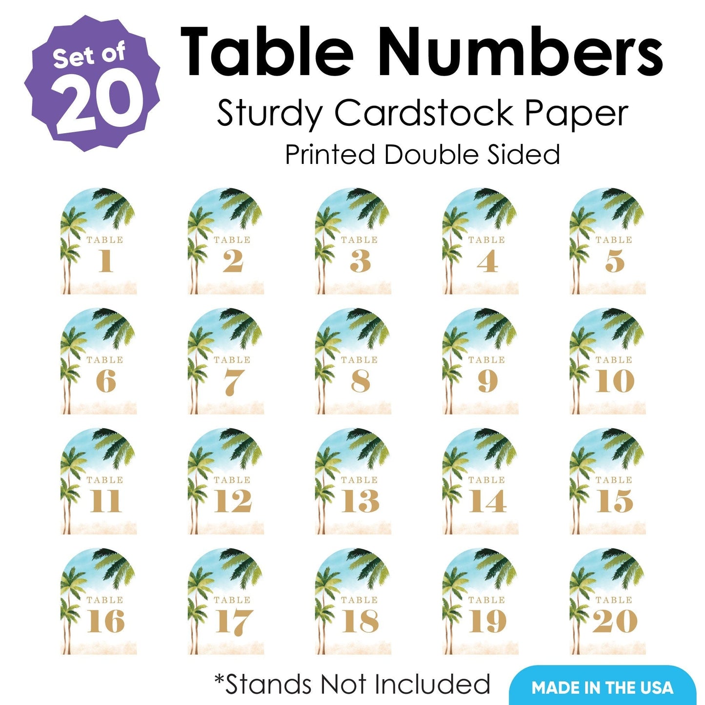 Beach Wedding Table Numbers - 20 Ct