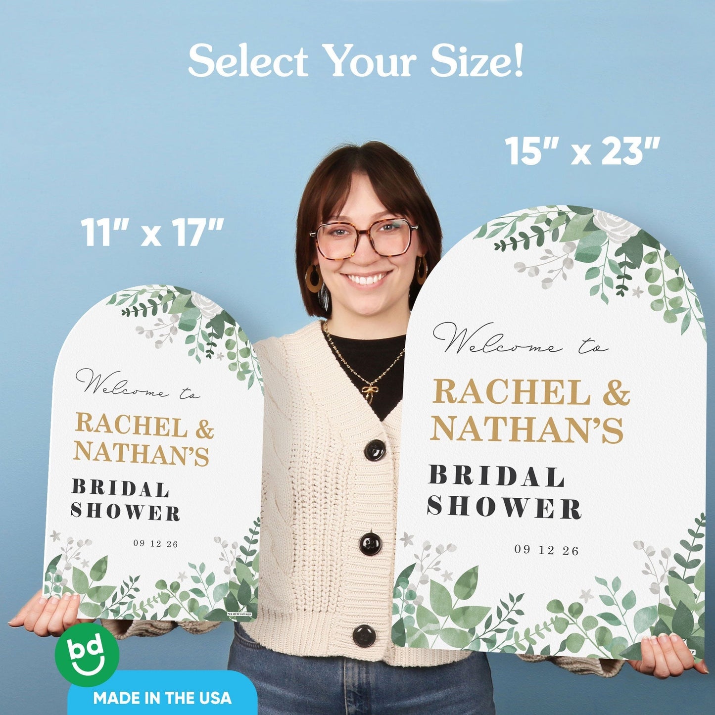 Personalized Text Boho Botanical Bridal Shower Welcome Sign (Select Your Size)