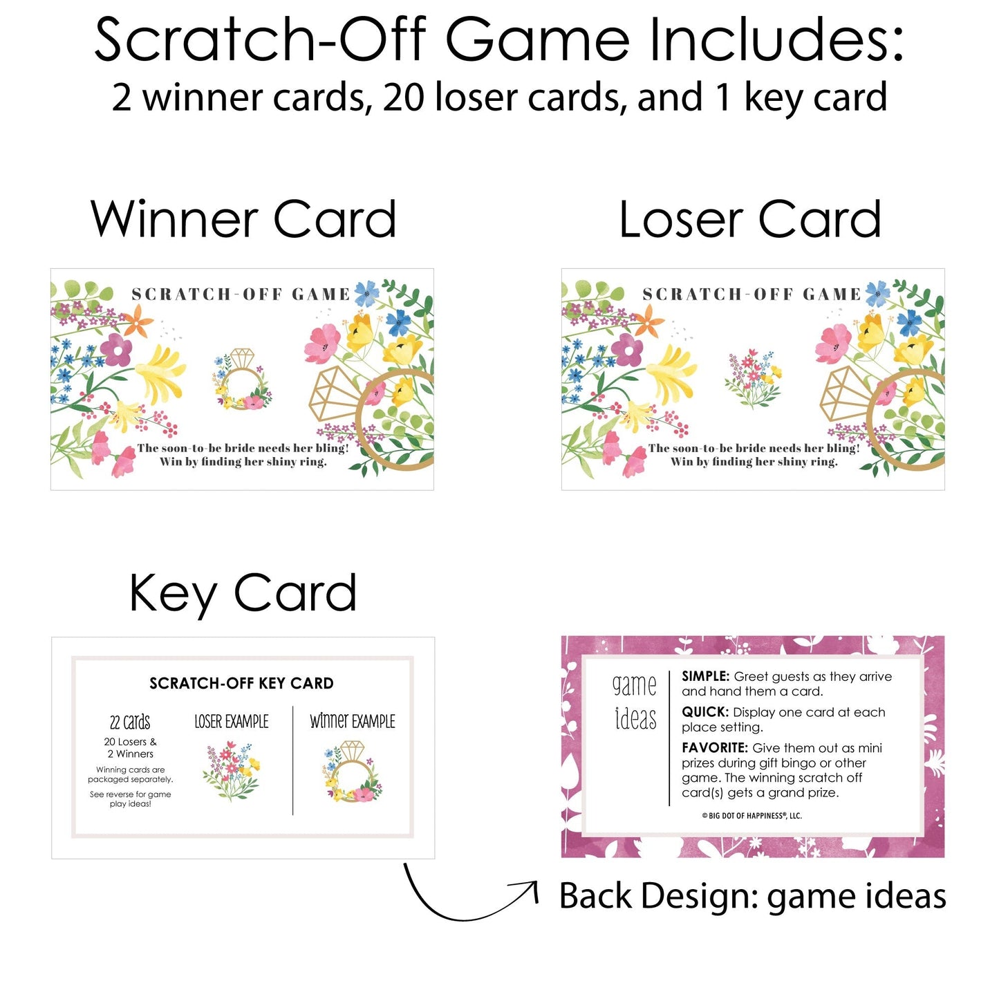 Wildflowers Bride - Boho Floral Bridal Shower and Wedding Party Game Scratch Off Cards - 22 Count