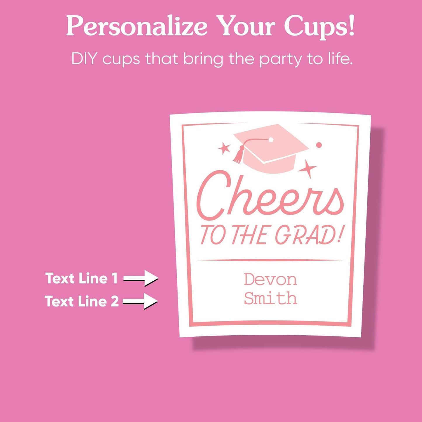 Custom Text Party Cups - Pink Graduation - 16 Ct