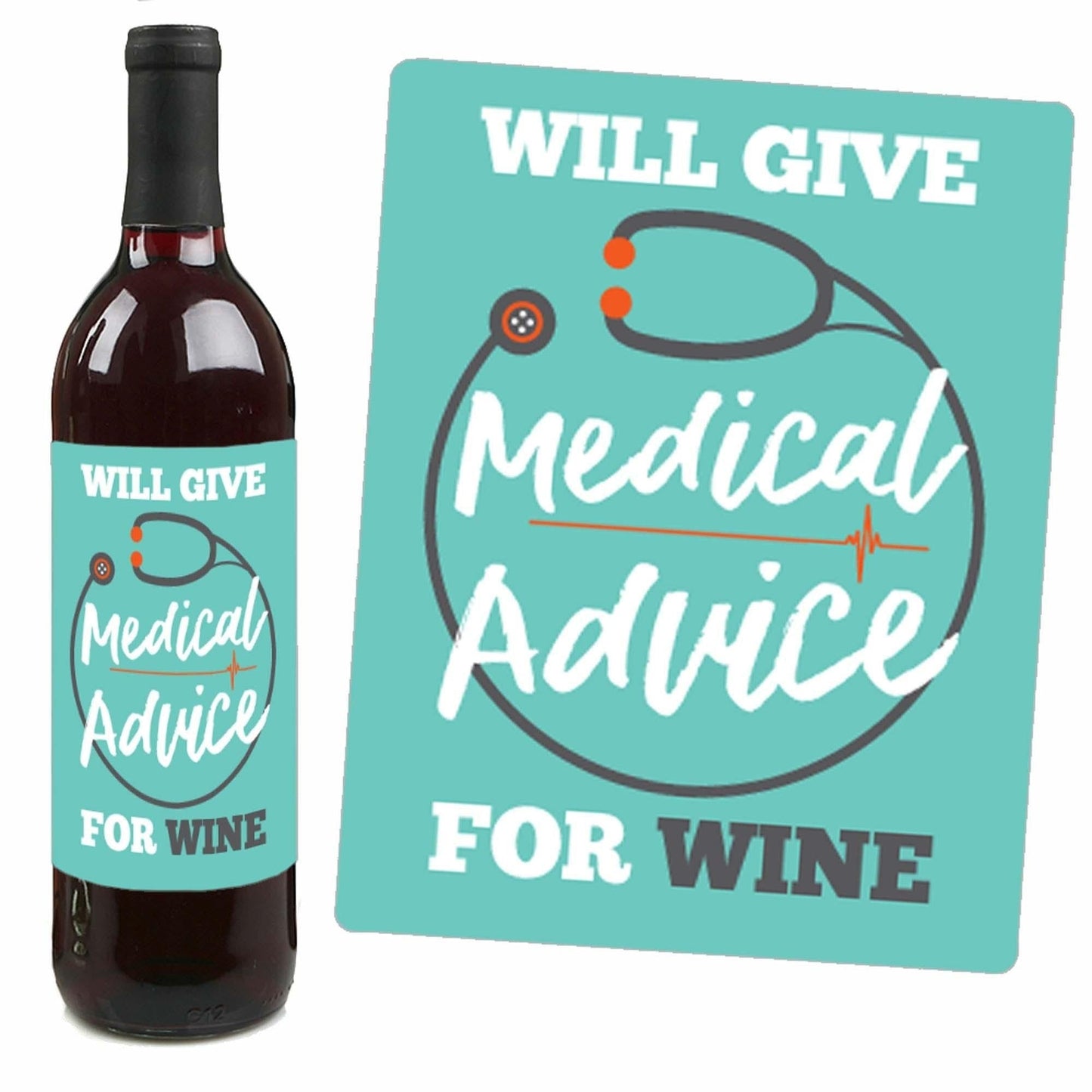 Medical School Grad - Doctor Graduation Decorations for Women and Men - Wine Bottle Label Stickers - Set of 4