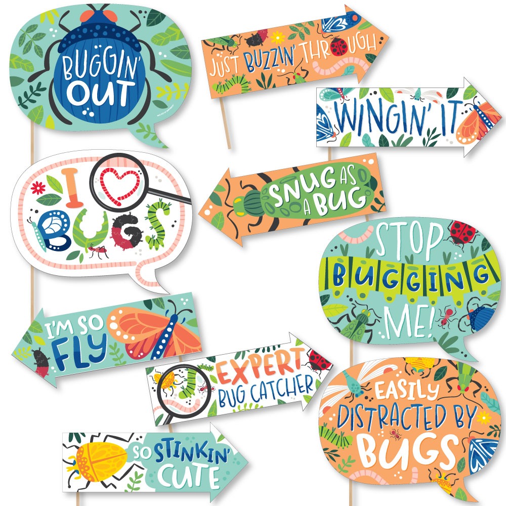 Funny Buggin' Out - Bugs Birthday Party Photo Booth Props Kit - 10 Piece