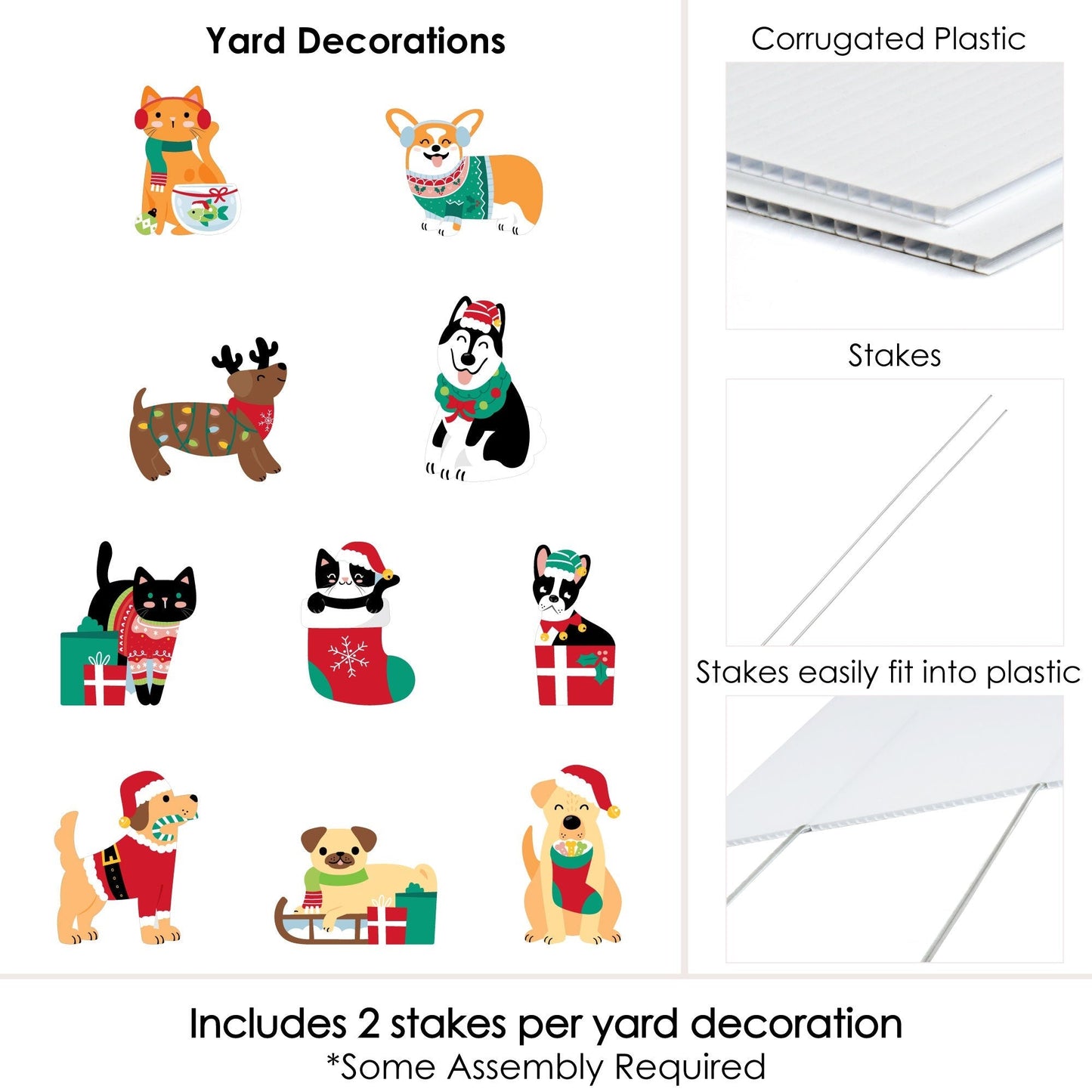 Christmas Pets - Lawn Decorations - Outdoor Cats and Dogs Holiday Party Yard Decorations - 10 Piece