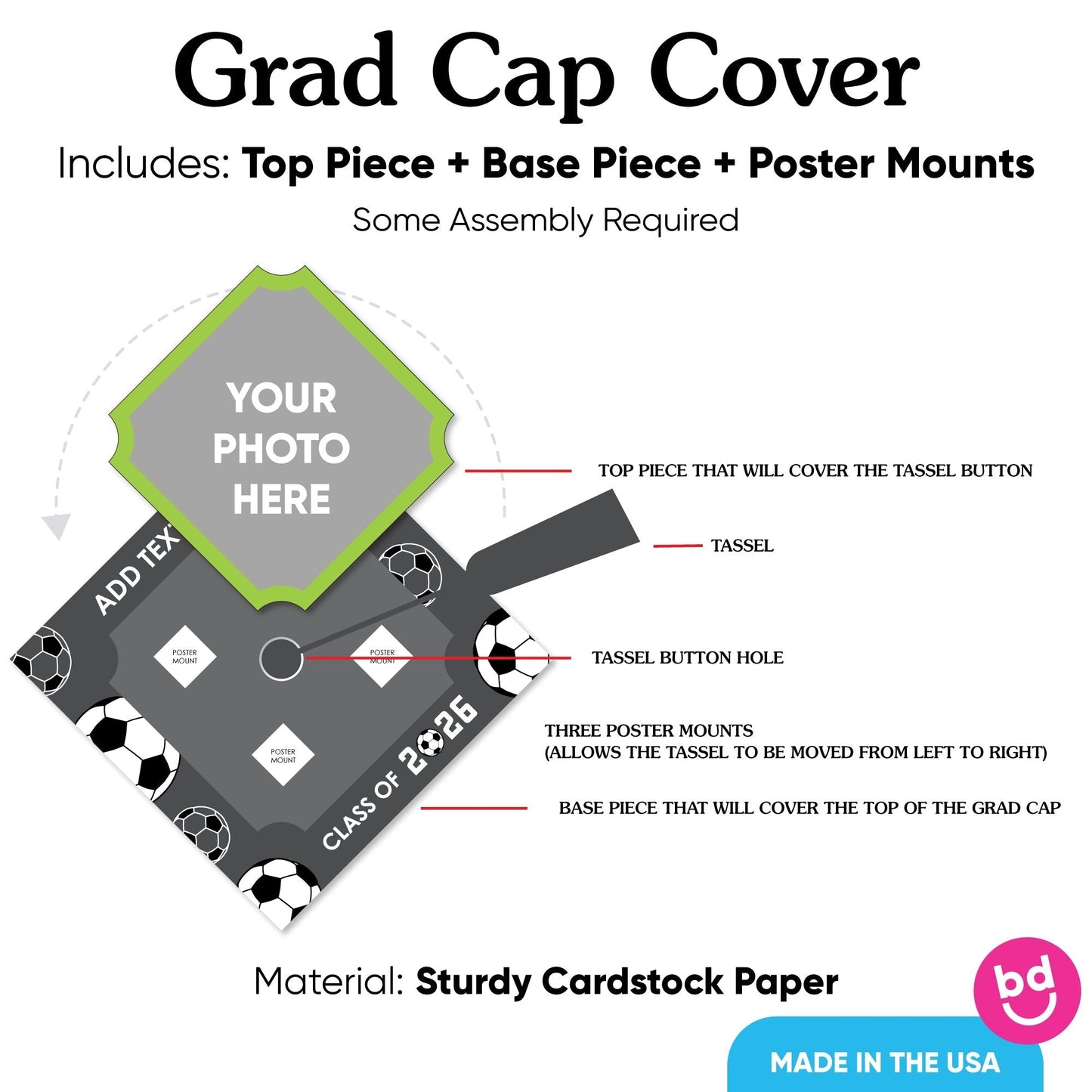 Custom Photo Soccer Grad Cap Cover
