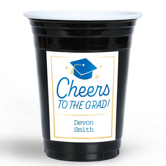 Custom Text Party Cups - Blue Graduation - 16 Ct