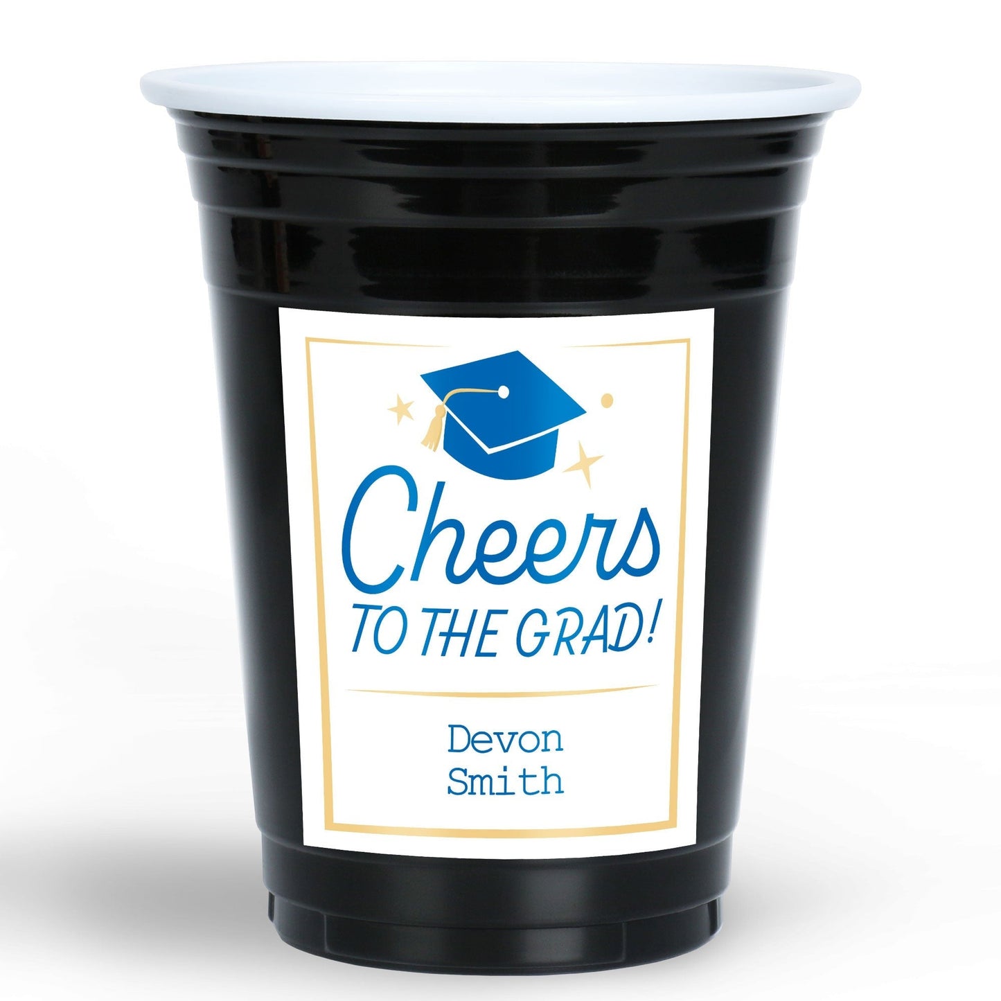 Custom Text Party Cups - Blue Graduation - 16 Ct