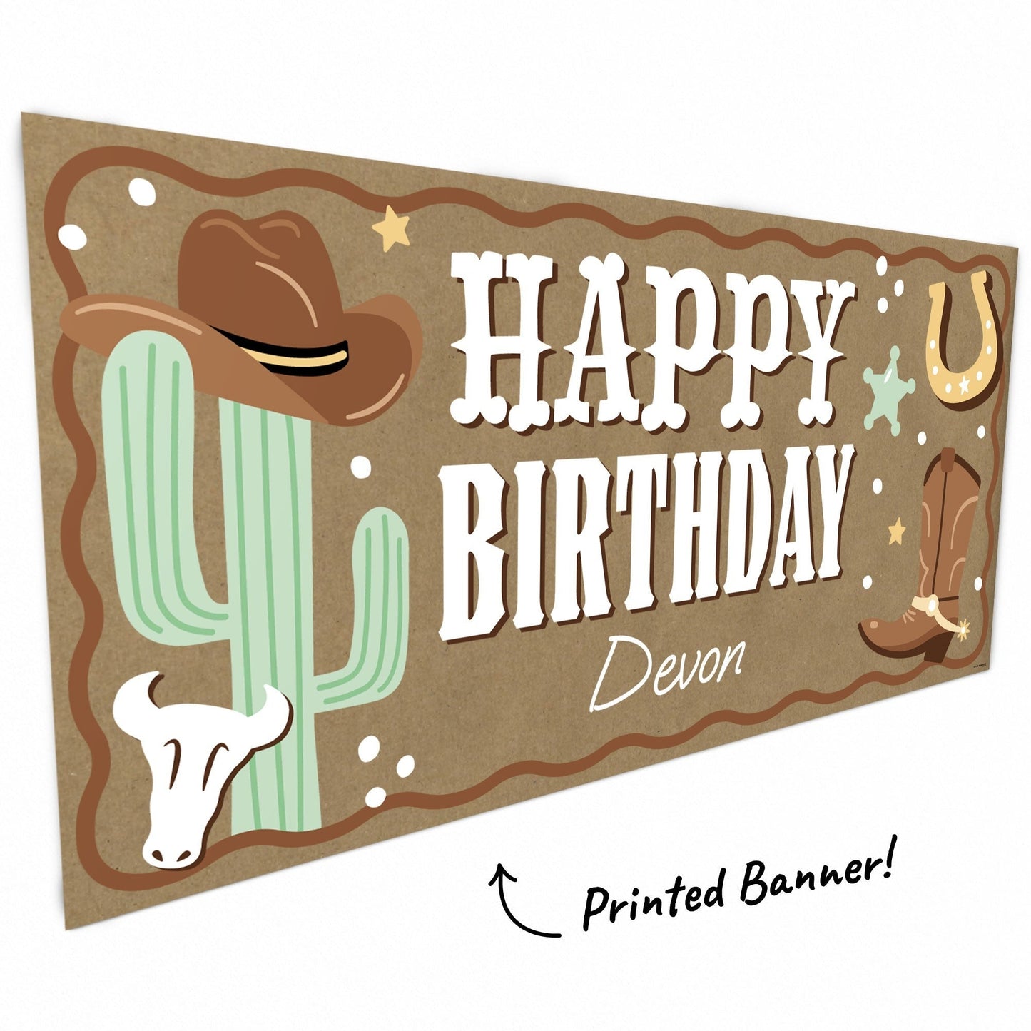 Custom Text Western Hoedown Birthday Kraft Banner