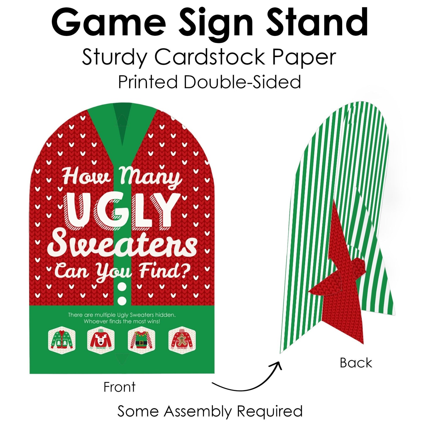 Ugly Sweater - Holiday and Christmas Party Scavenger Hunt - 1 Stand and 48 Game Pieces - Hide and Find Game