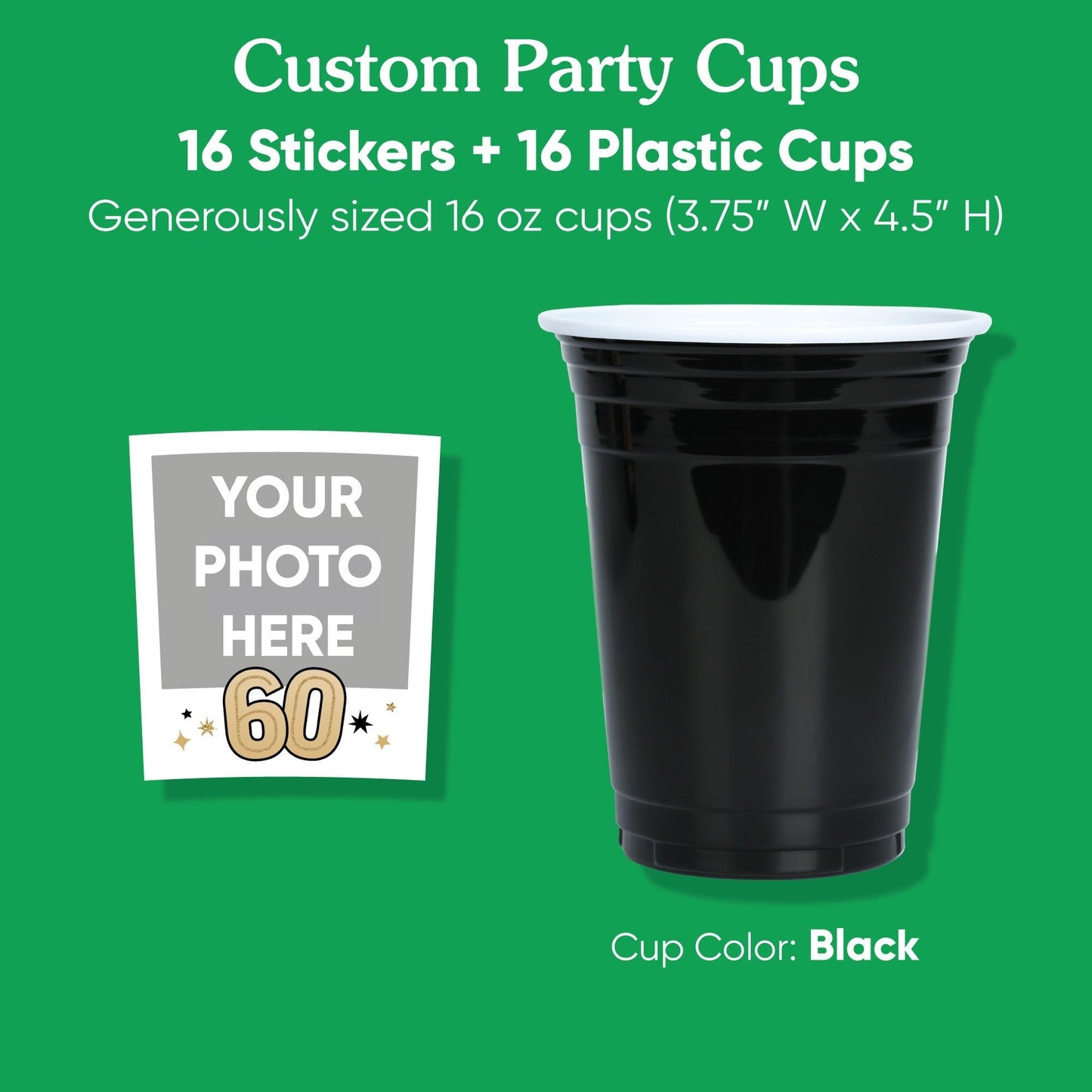 Custom Photo Party Cups - 60th Birthday - 16 Ct