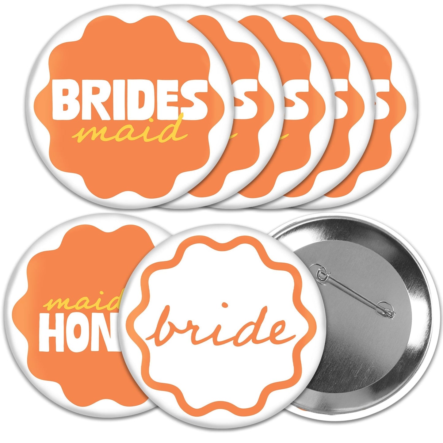 Wavy Bridal Pinback Buttons - 8 Ct