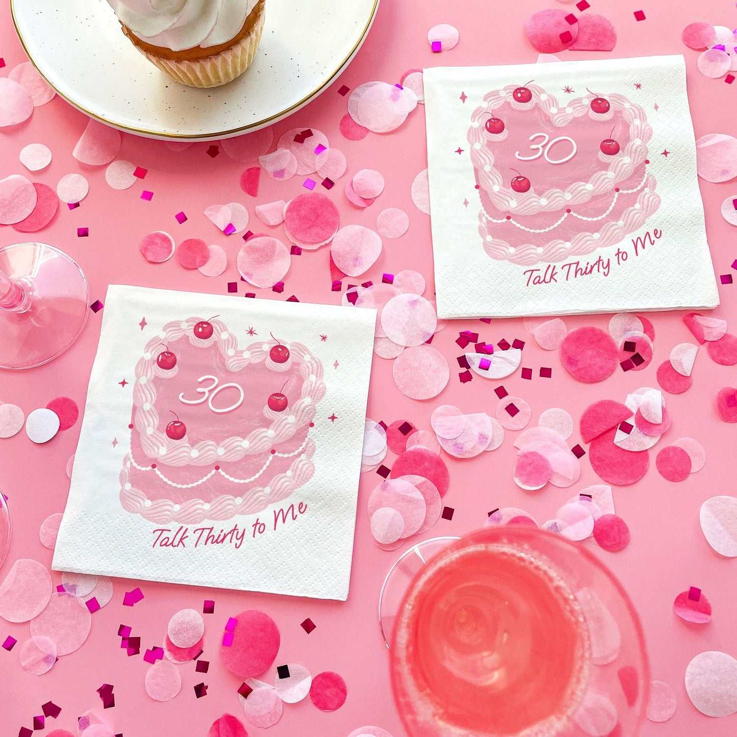 Custom Text - Pink Heart Cake Napkins - 24 Count